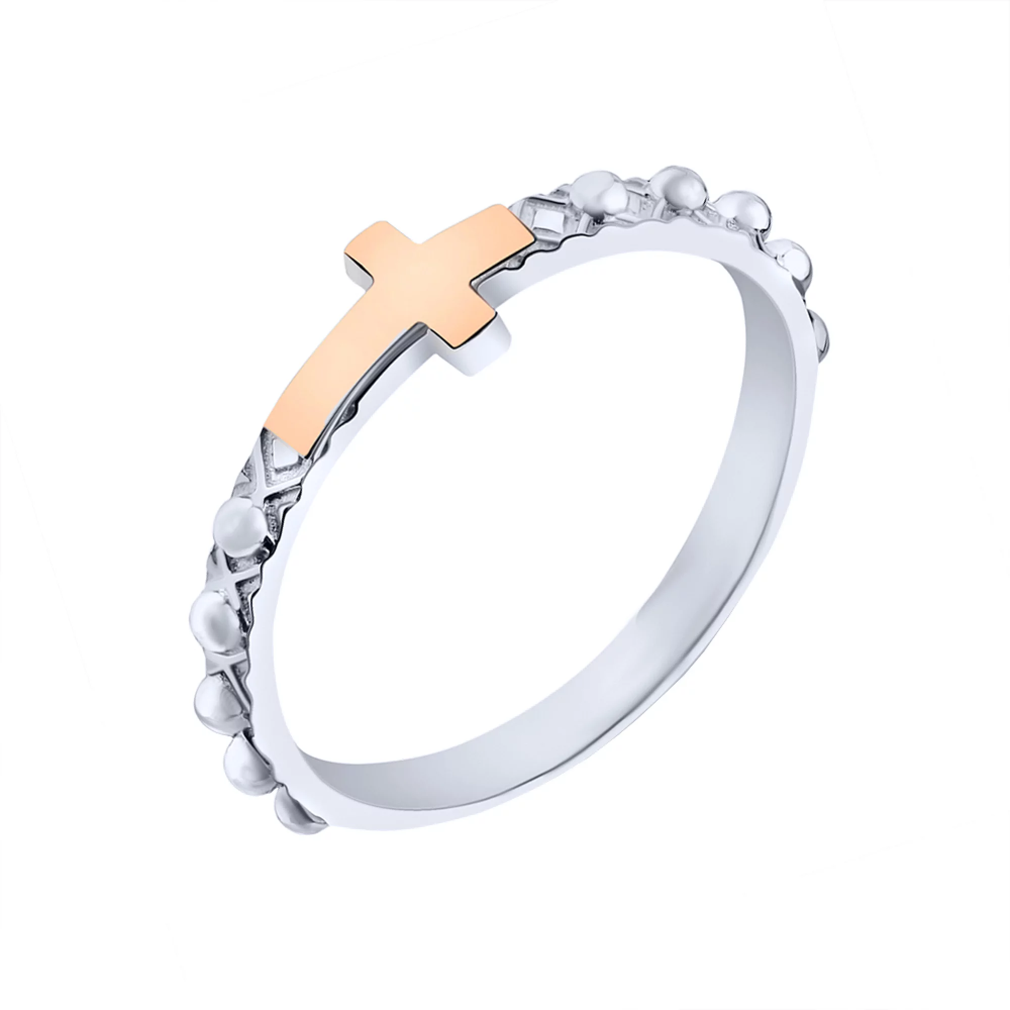 Серебряное кольцо с крестиком и позолотой - 1609347 – изображение 1