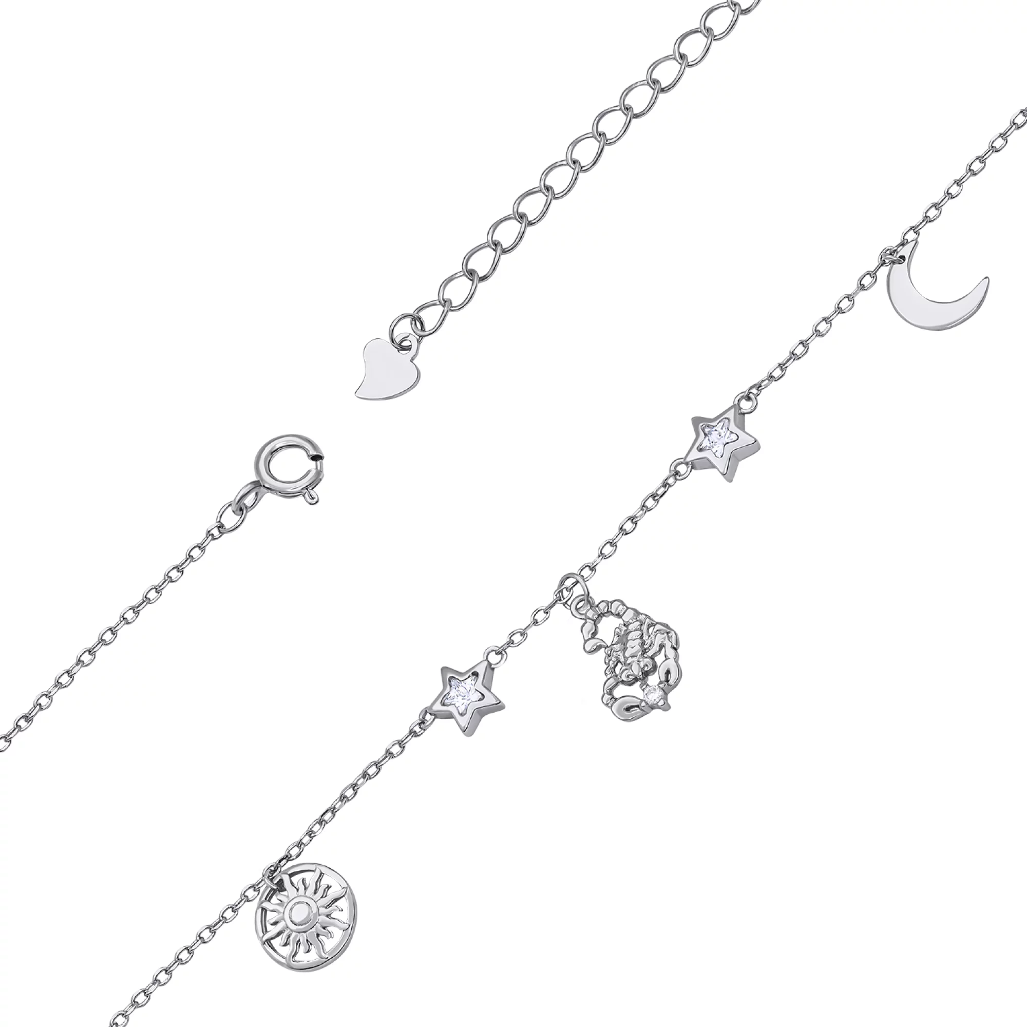 Срібний браслет "Знак зодіаку-Скорпіон" з фіанітами плетіння якірне - 1530115 – зображення 2