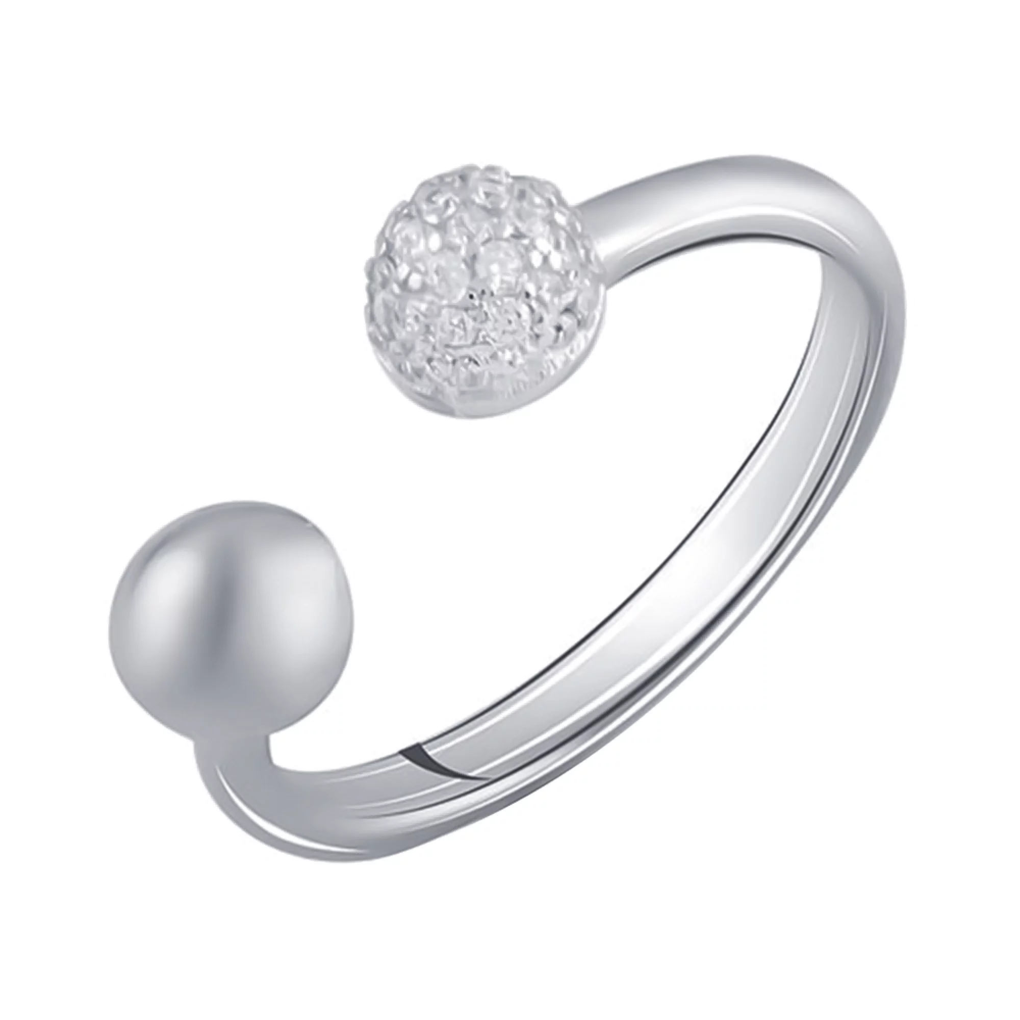 Незамкнутое кольцо с фианитами из серебра - 1508729 – изображение 1