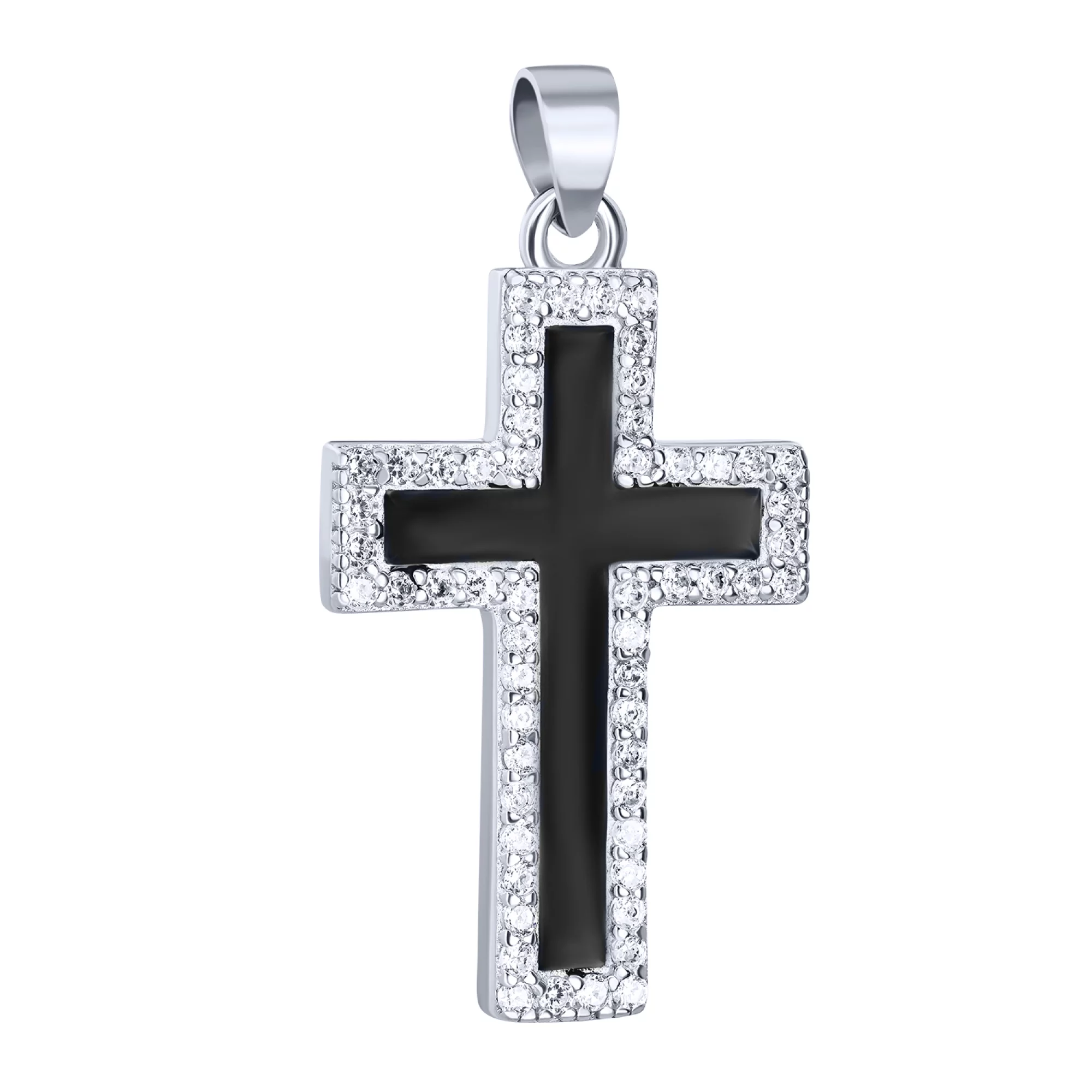 Декоративний срібний хрестик з емаллю та фіанітами - 1612875 – зображення 1