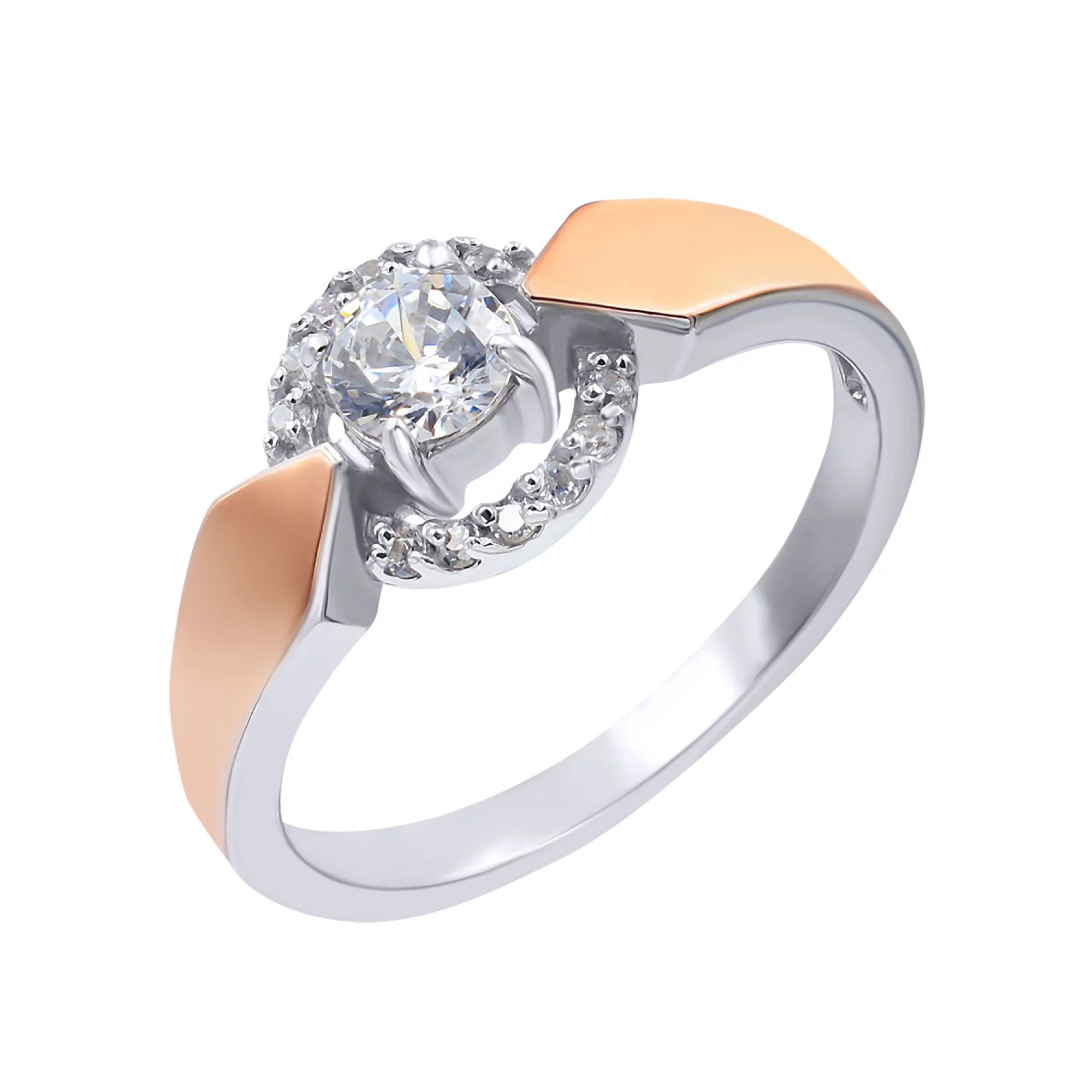Серебряное кольцо с позолотой и фианитом - 474169 – изображение 1