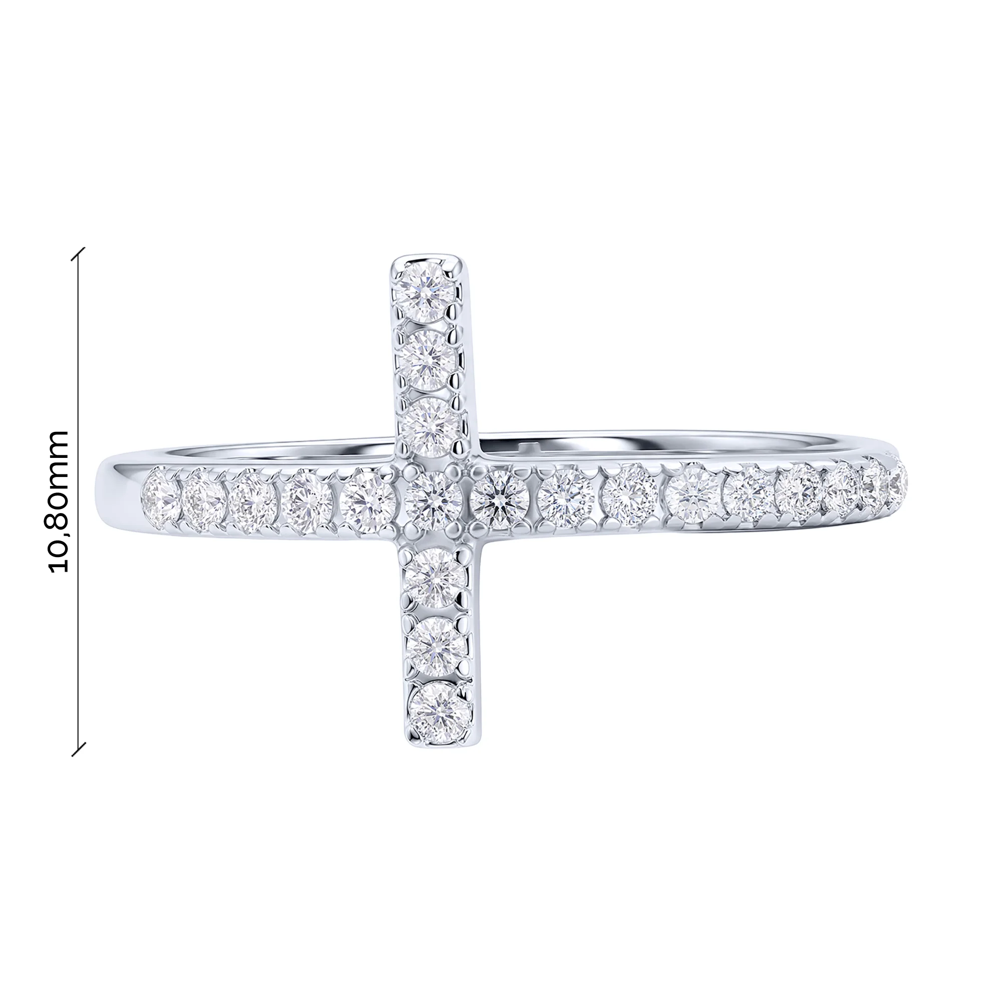 Серебряное кольцо в форме крестика с дорожкой фианитов - 1549832 - 3