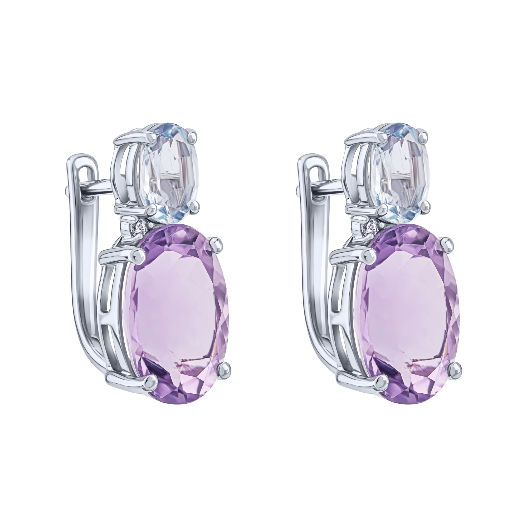 Серьги в серебре с аметистом, топазом и фианитами - 2021219 - 1