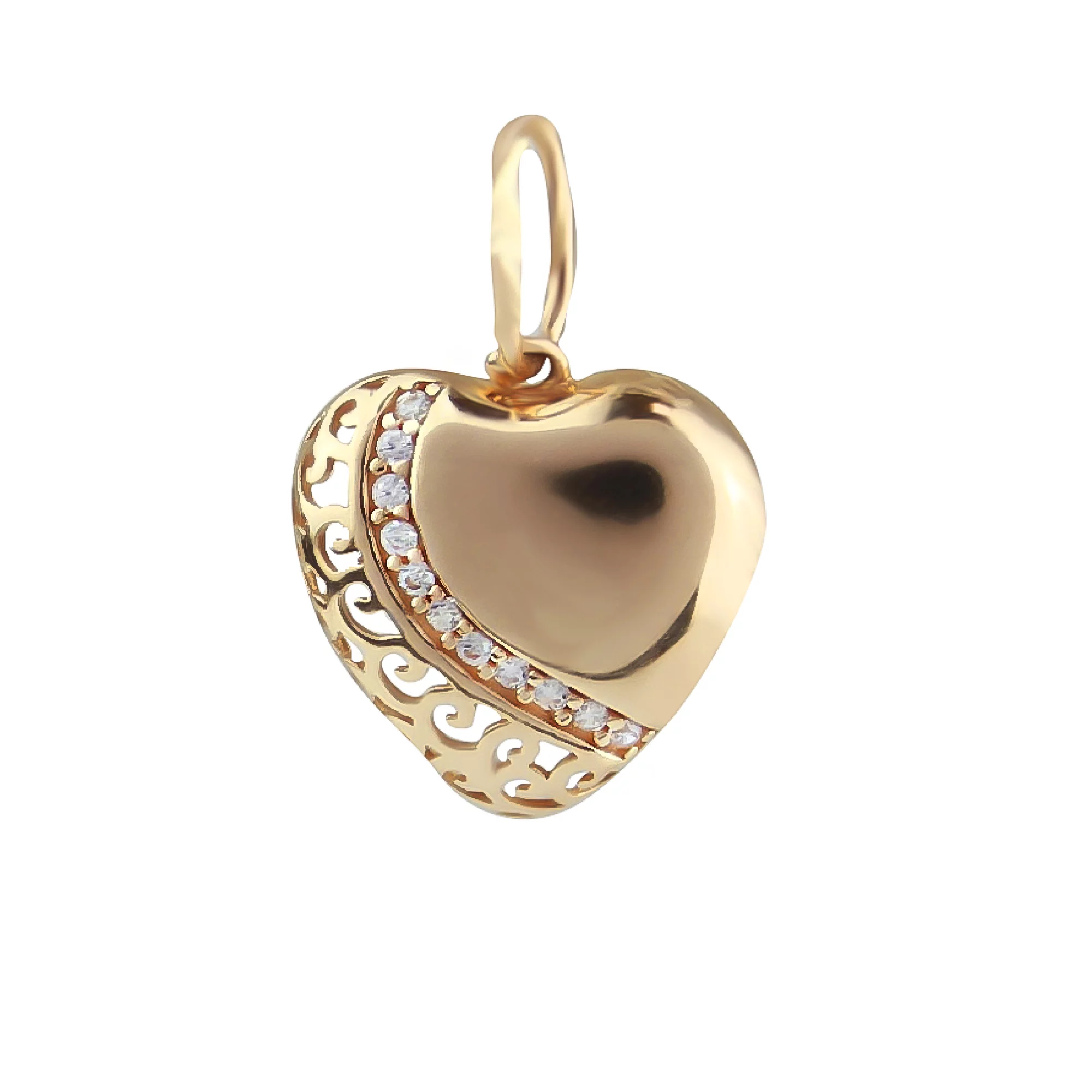Золотая подвеска с фианитом "Сердце" - 804767 – изображение 1