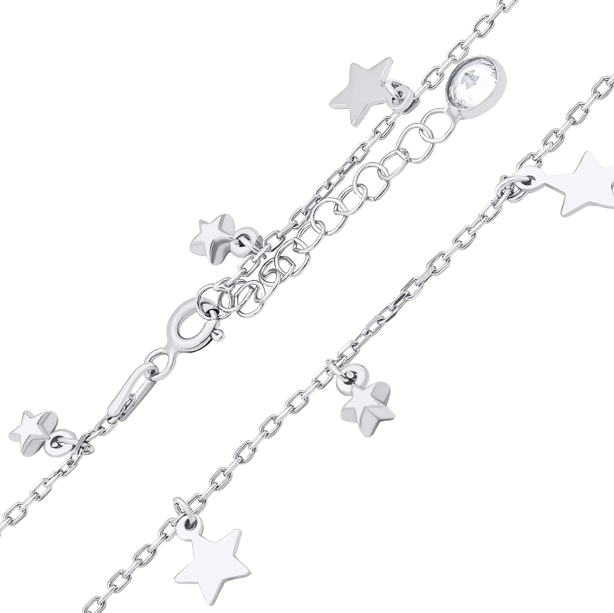 Срібний браслет з підвісками "Зірочки" та фіанітом плетіння якір - 1521330 – зображення 2