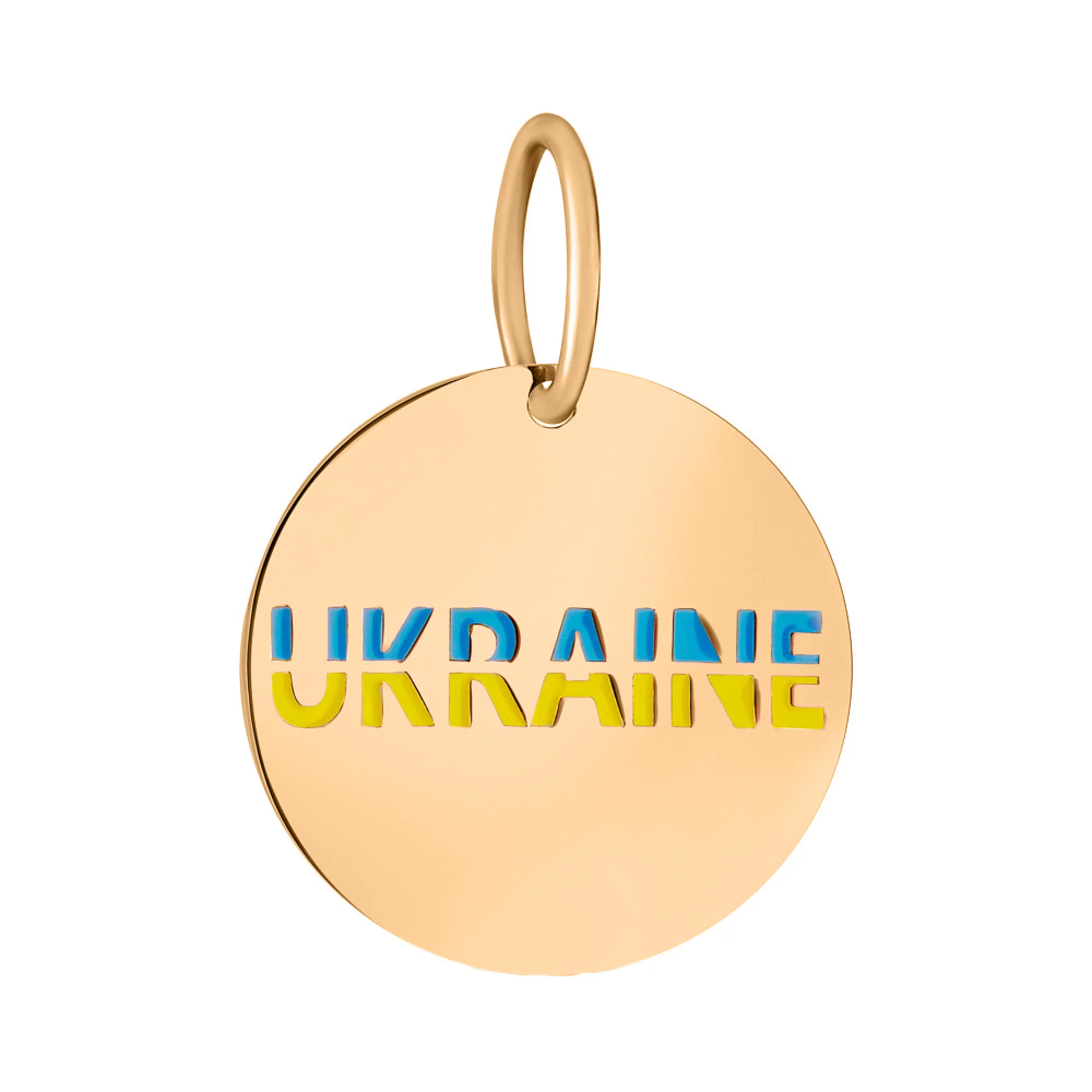 Золотой подвес "Ukraine" с голубой и желтой эмалью  - 1642269 – изображение 1