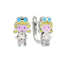 Сережки срібні з емаллю "Дівчинка" - 1588505