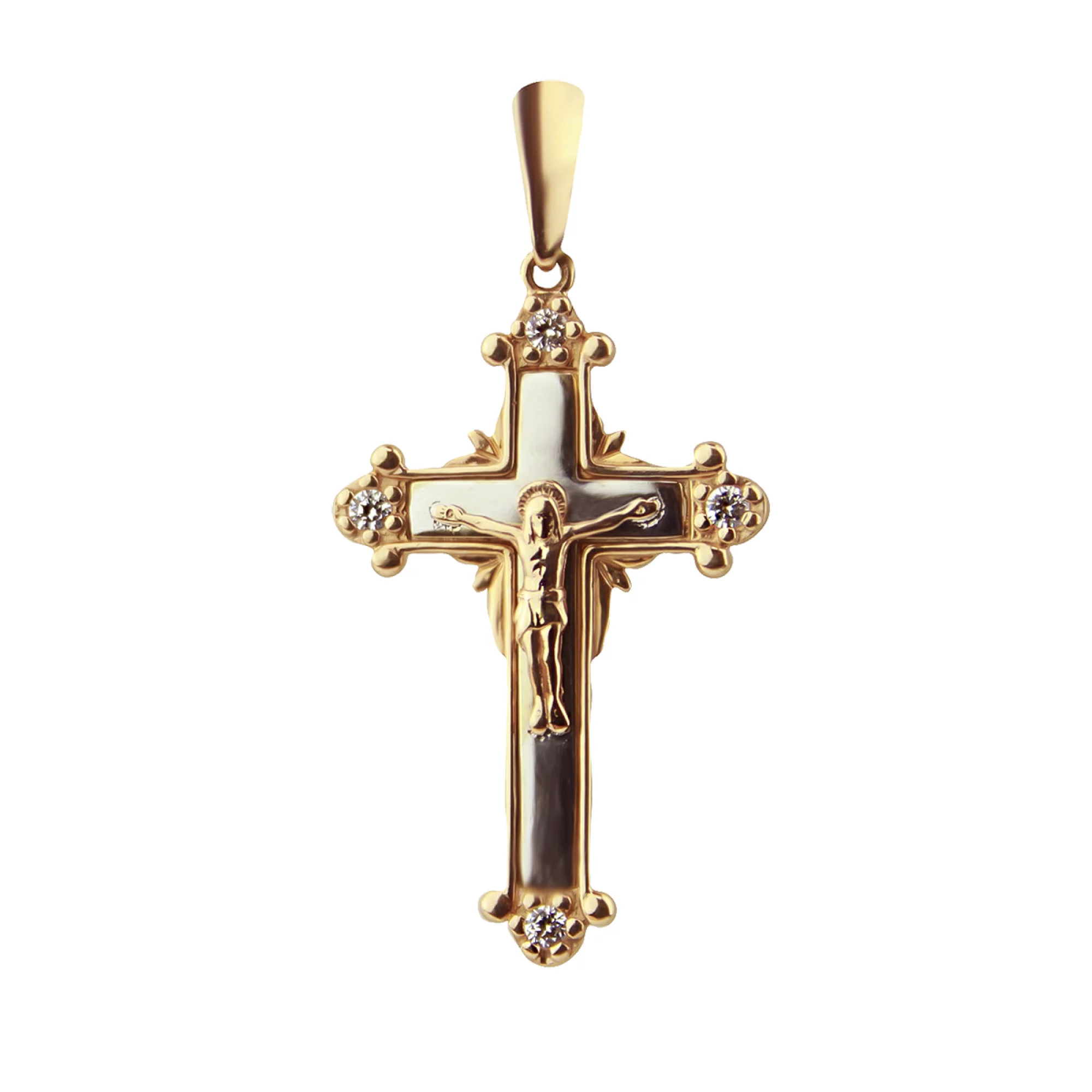 Крестик из комбинированного золота с фианитами - 474511 – изображение 1