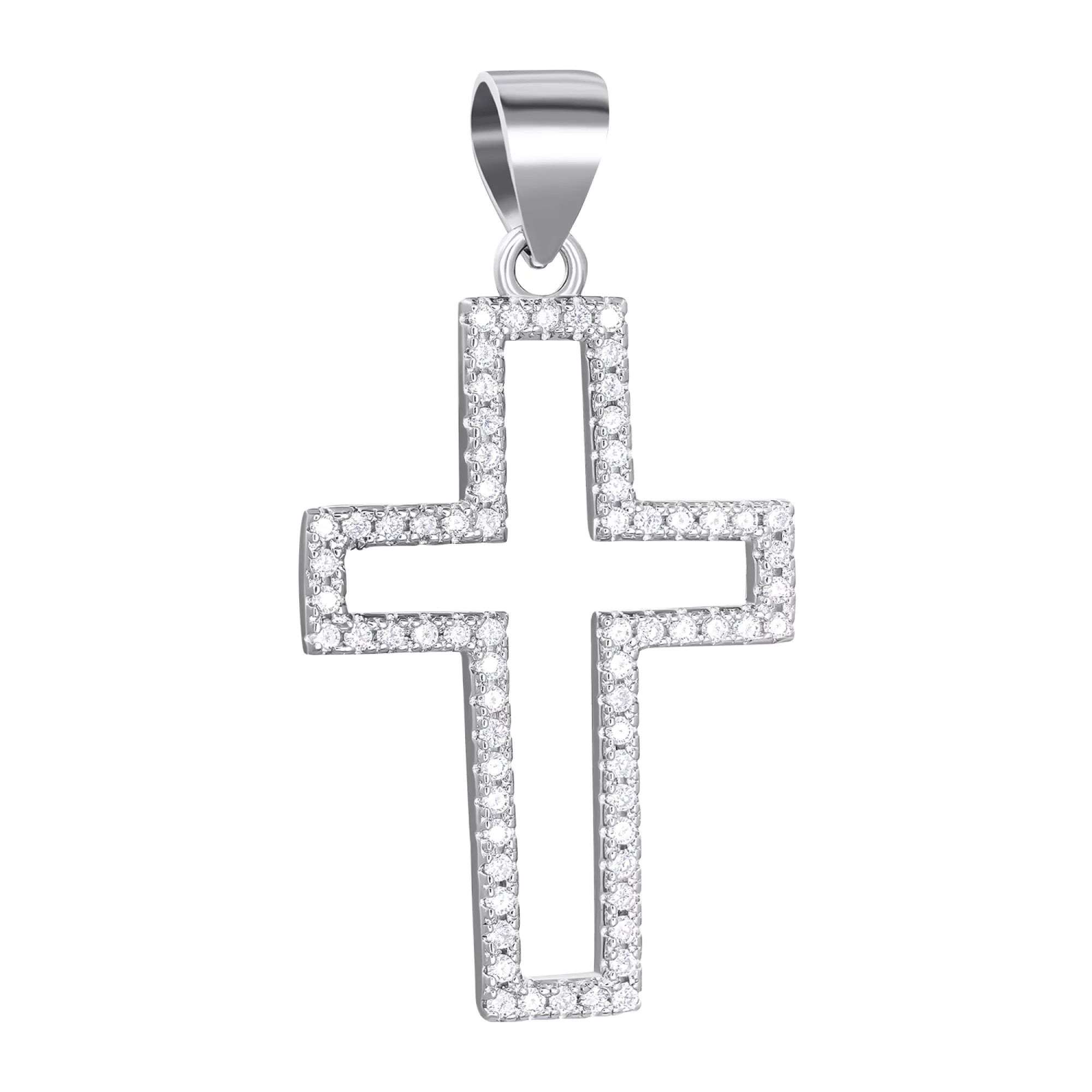 Хрестик декоративний зі срібла з фіанітами - 1483780 – зображення 1