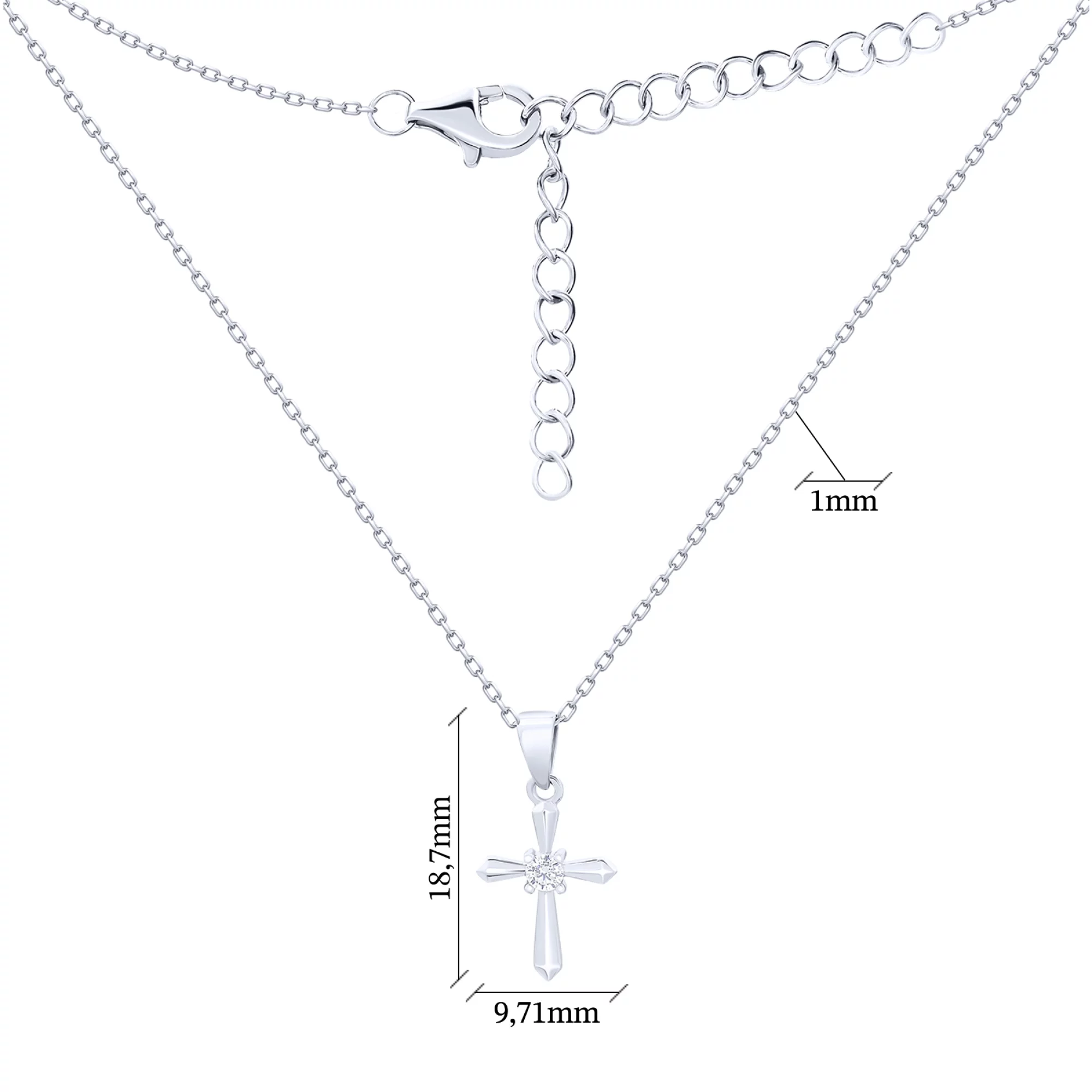 Ланцюжок з підвісним хрестиком срібний з фіанітом плетіння якір - 1592007 – зображення 3