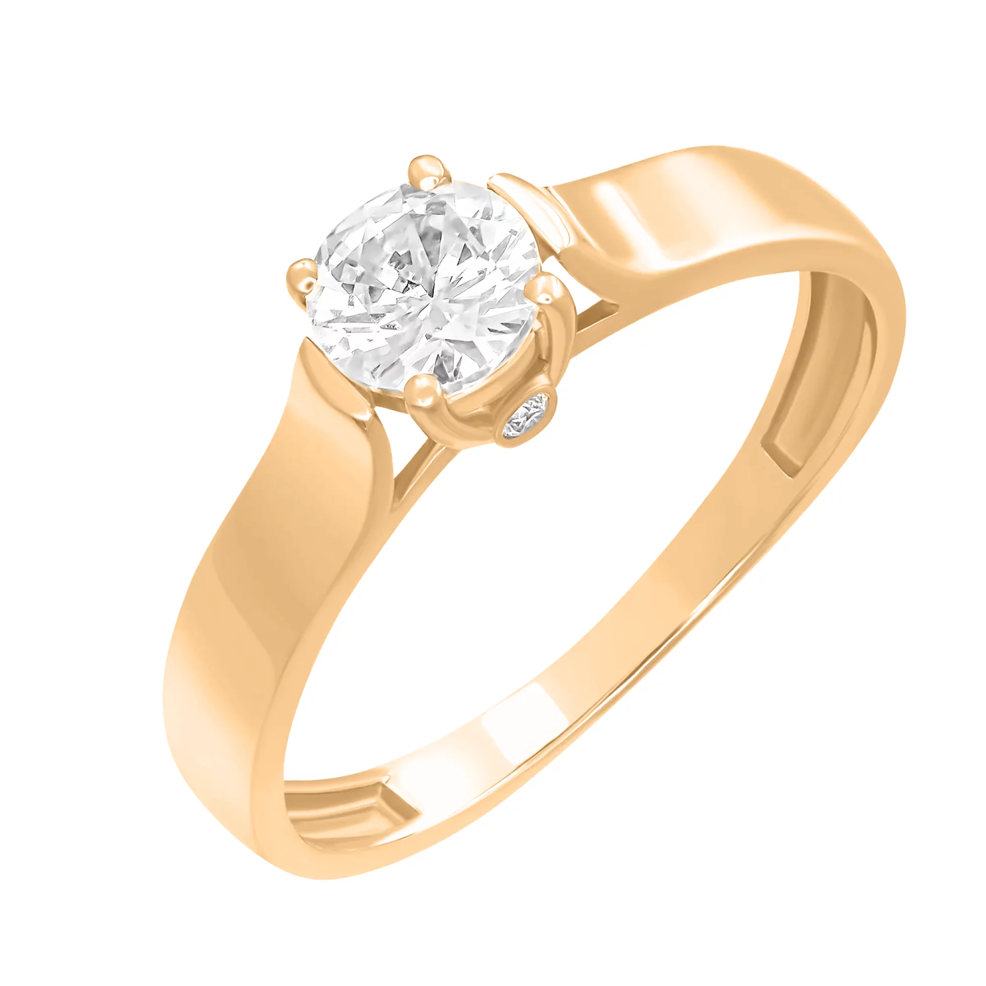 Кольцо для помолвки из красного золота с фианитом - 972588 – изображение 1