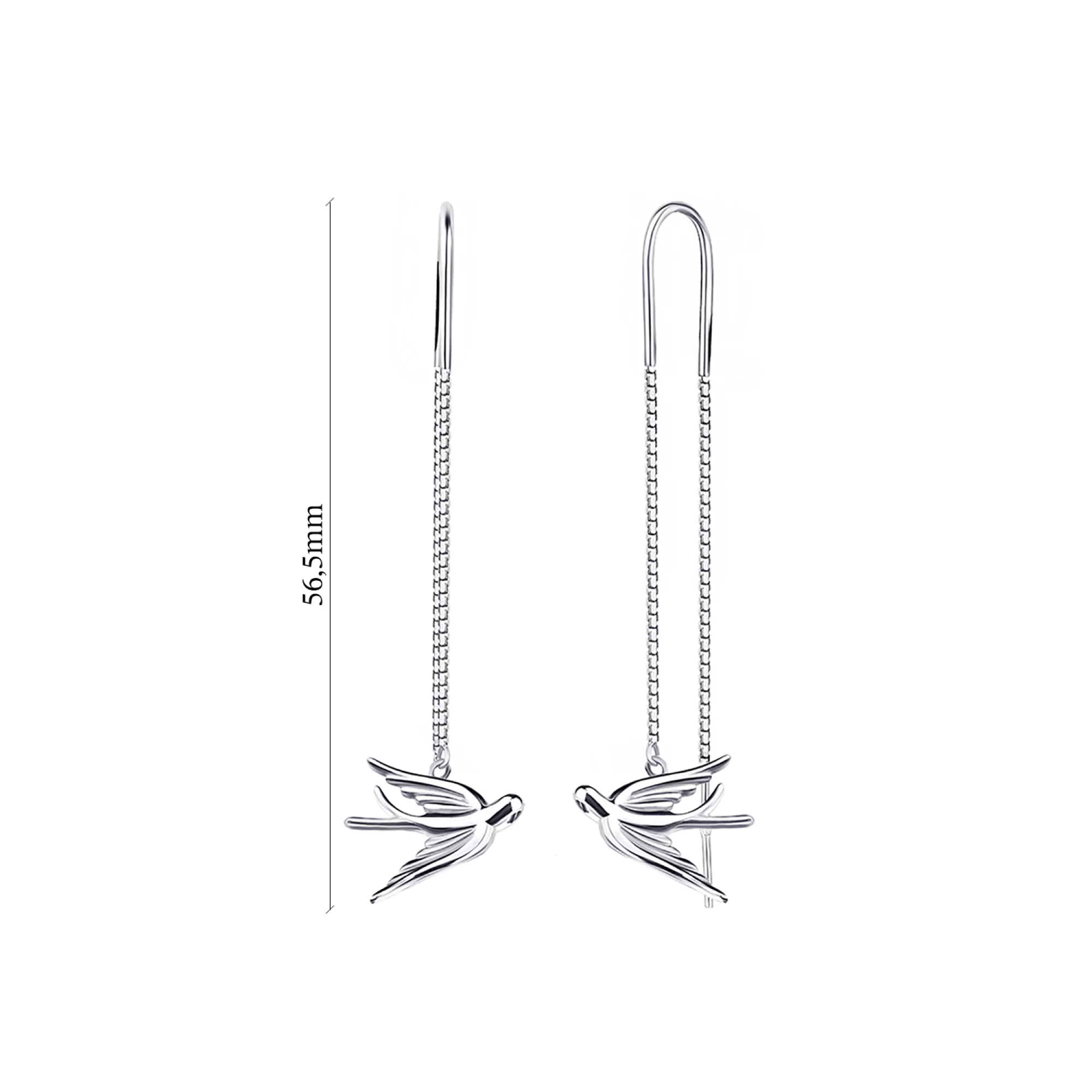 Сережки-протяжки срібні "Ластівки" - 1416986 – зображення 2