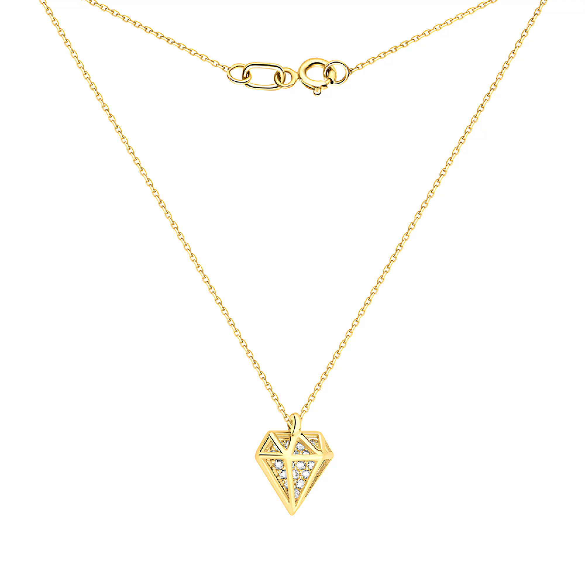 Ланцюжок із жовтого золота з підвіскою "Діамант" і фіанітами плетіння якір - 1526795 – зображення 2