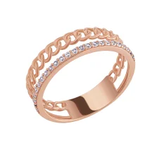 Подвійна каблучка "Ланцюг" з червоного золота з фіанітами - 1946716