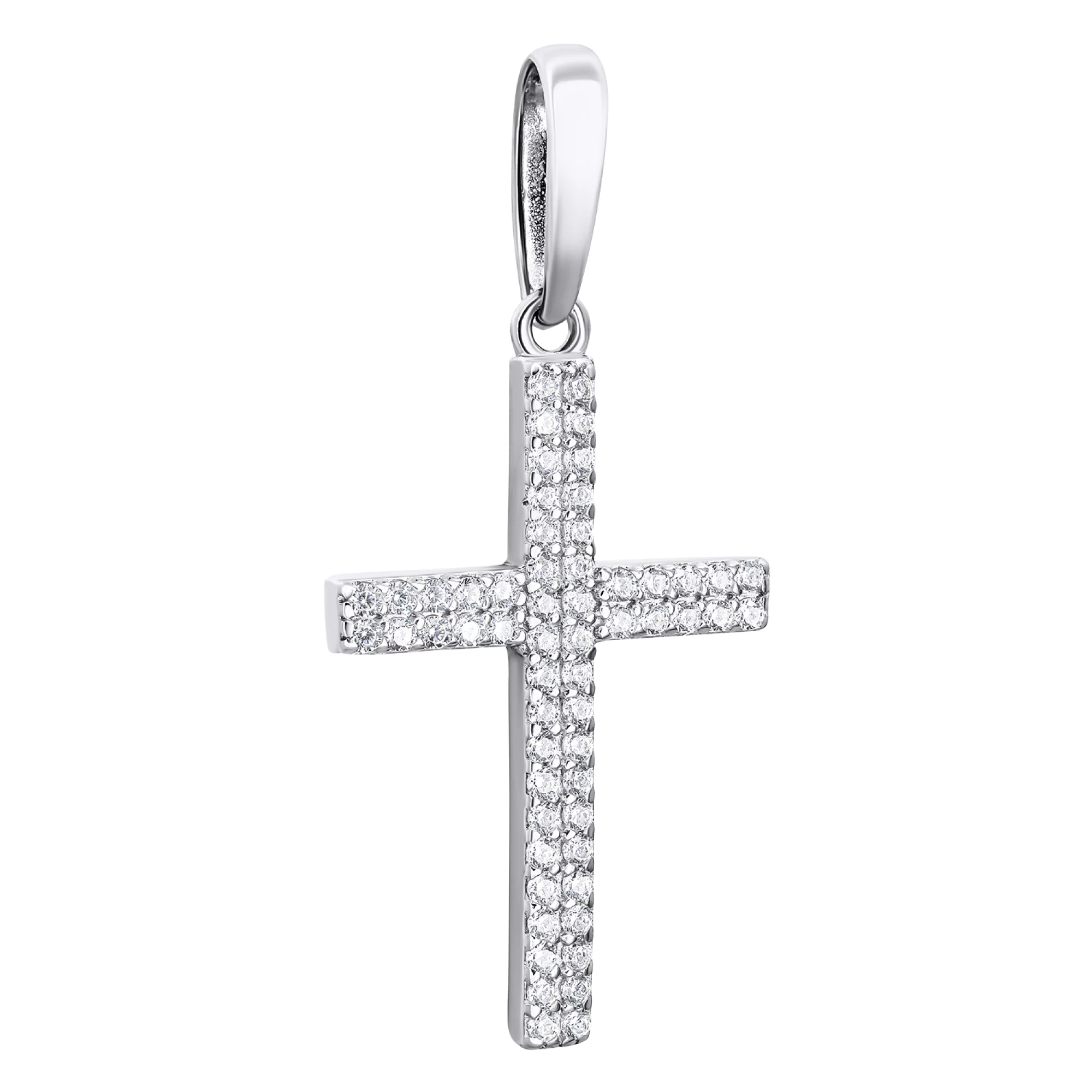 Срібний хрестик з доріжкою фіанітів - 1546742 – зображення 1