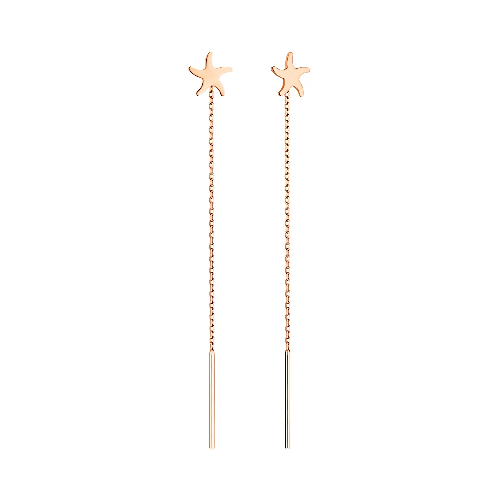 Сережки-протяжки из красного золота Морские звезды. Артикул 105781: цена, отзывы, фото – купить в интернет-магазине AURUM