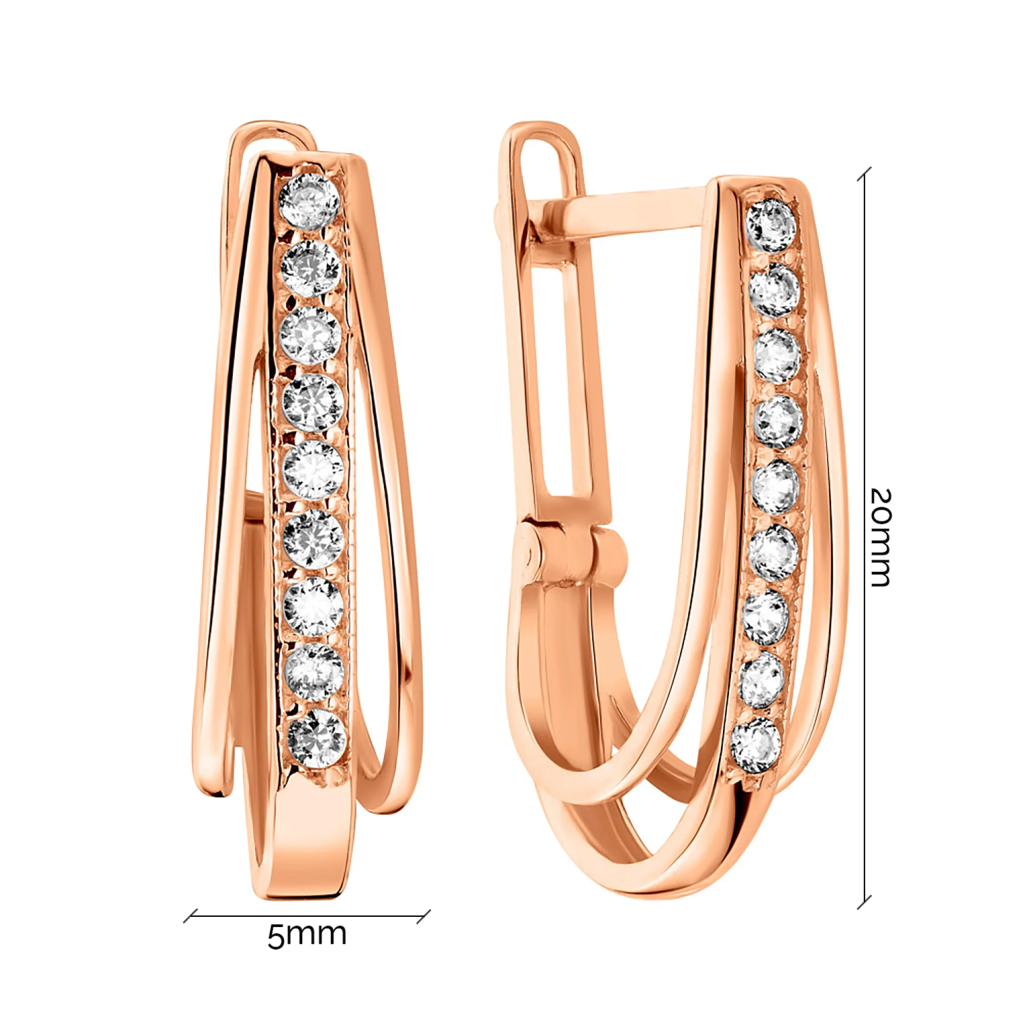 Сережки с дорожкой фианитов из красного золота - 1499317 - 2