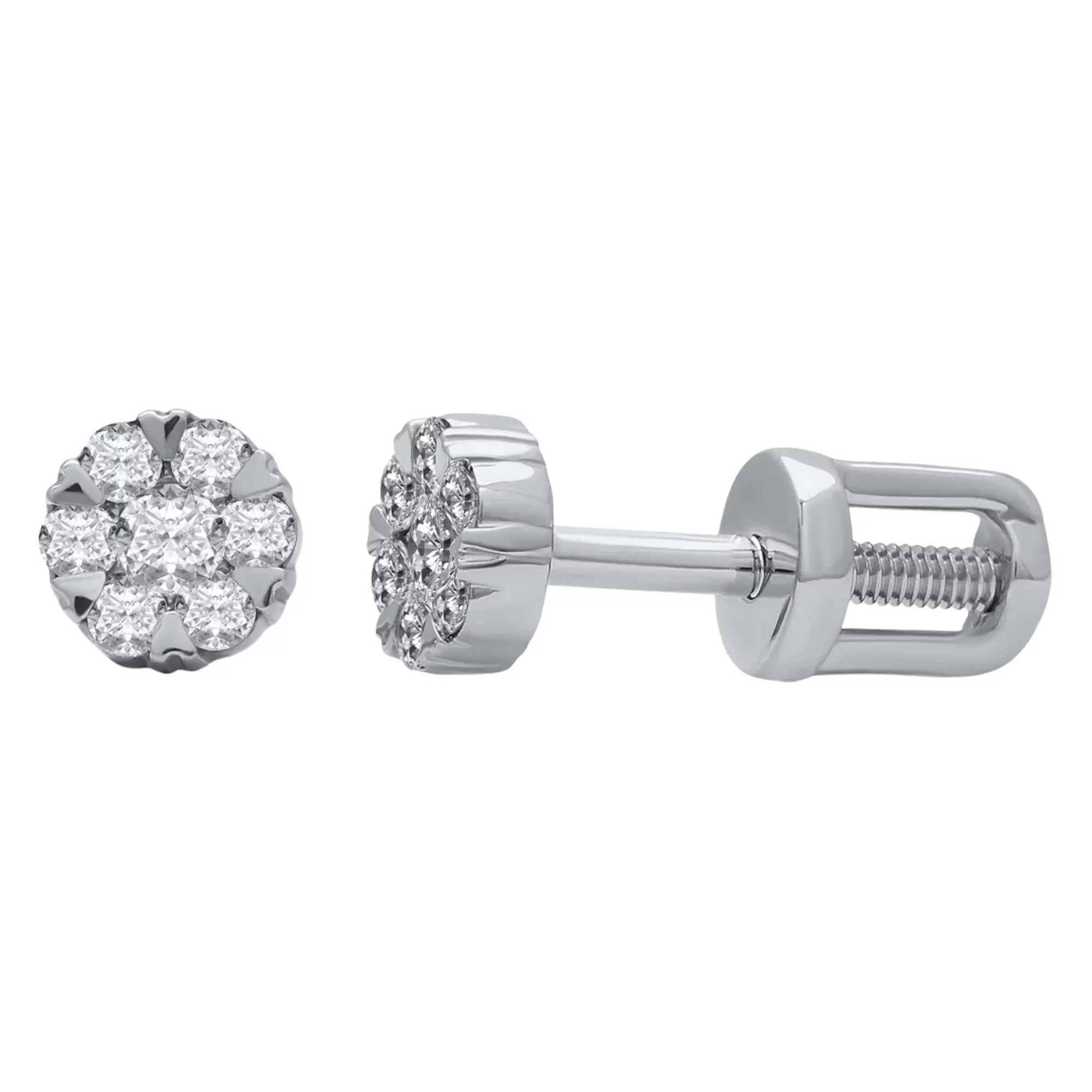 Сережки-гвоздики з білого золота з діамантами - 959500 – зображення 1