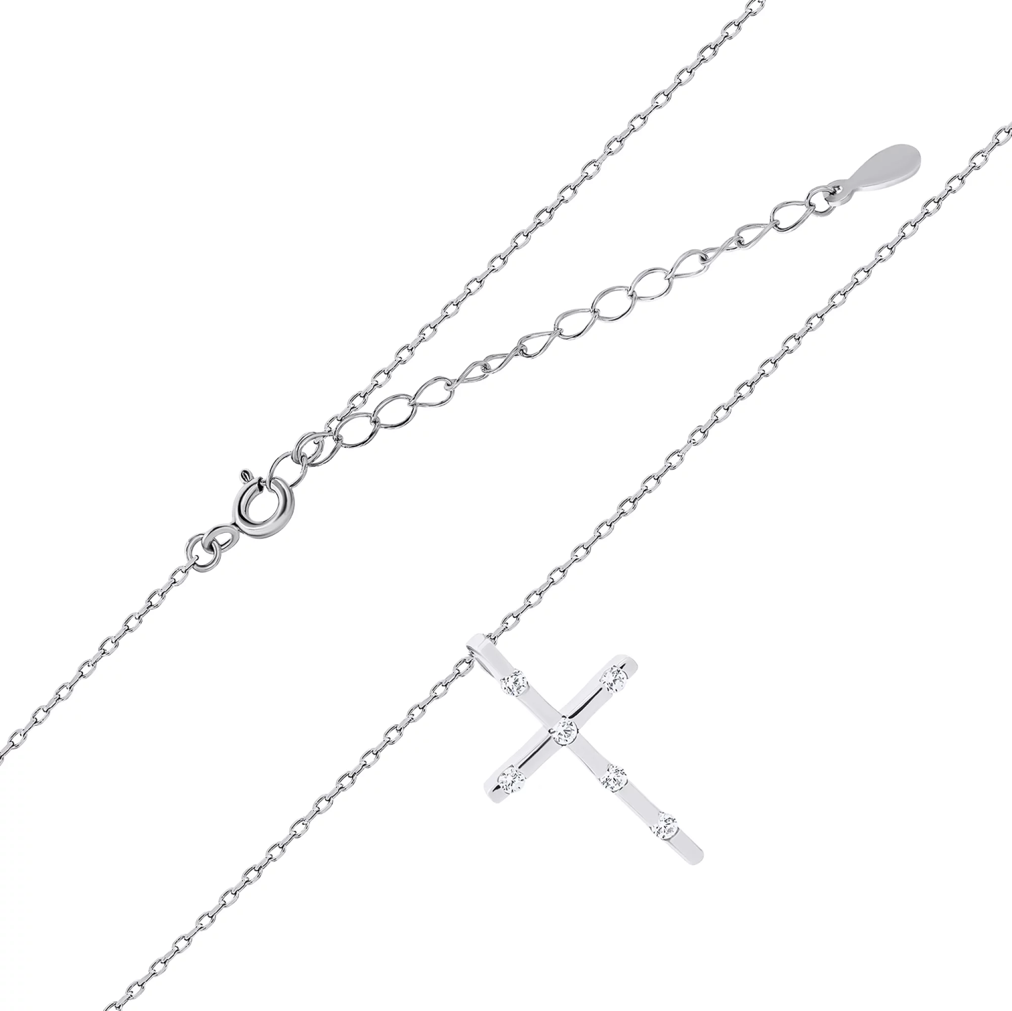 Ланцюжок із хрестиком зі срібла з фіанітами плетіння якірне - 1503830 – зображення 1