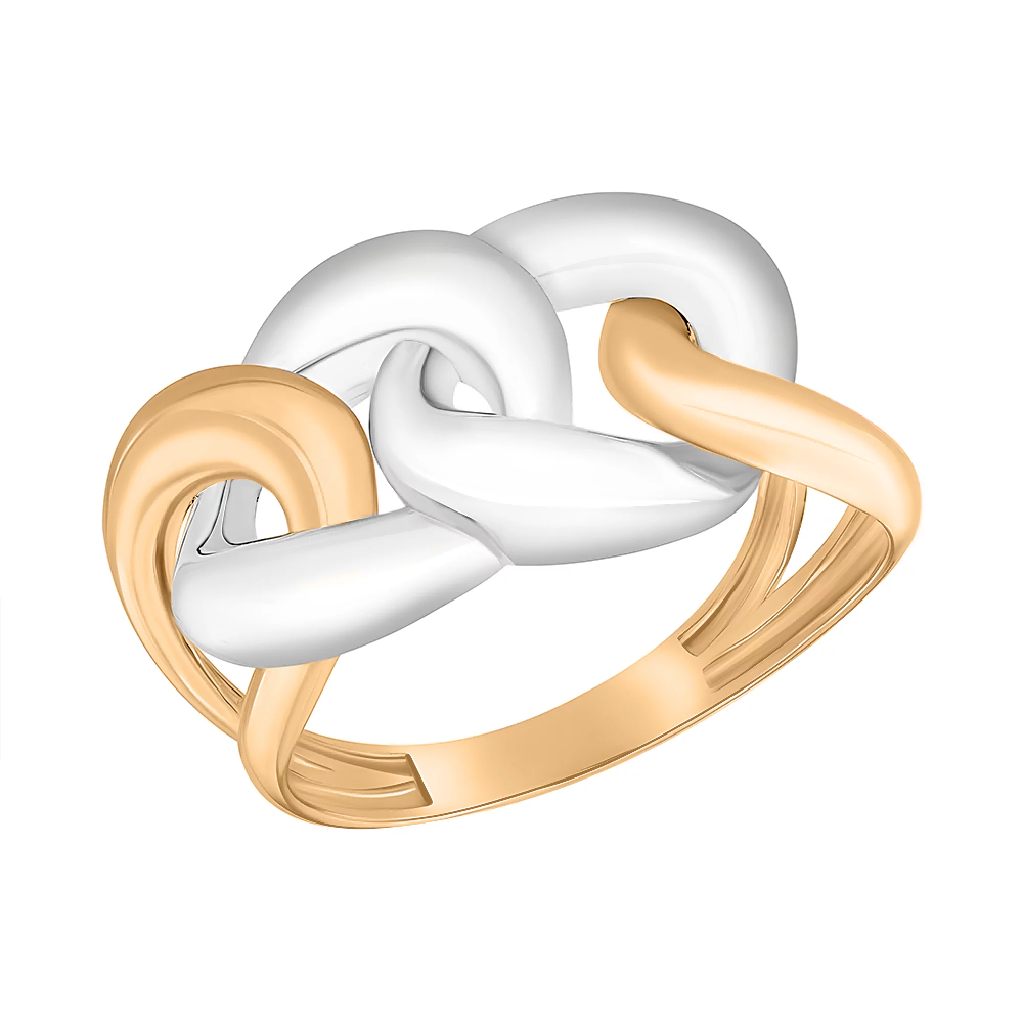 Широкое кольцо "Звенья" в комбинированном золоте - 1562293 – изображение 1