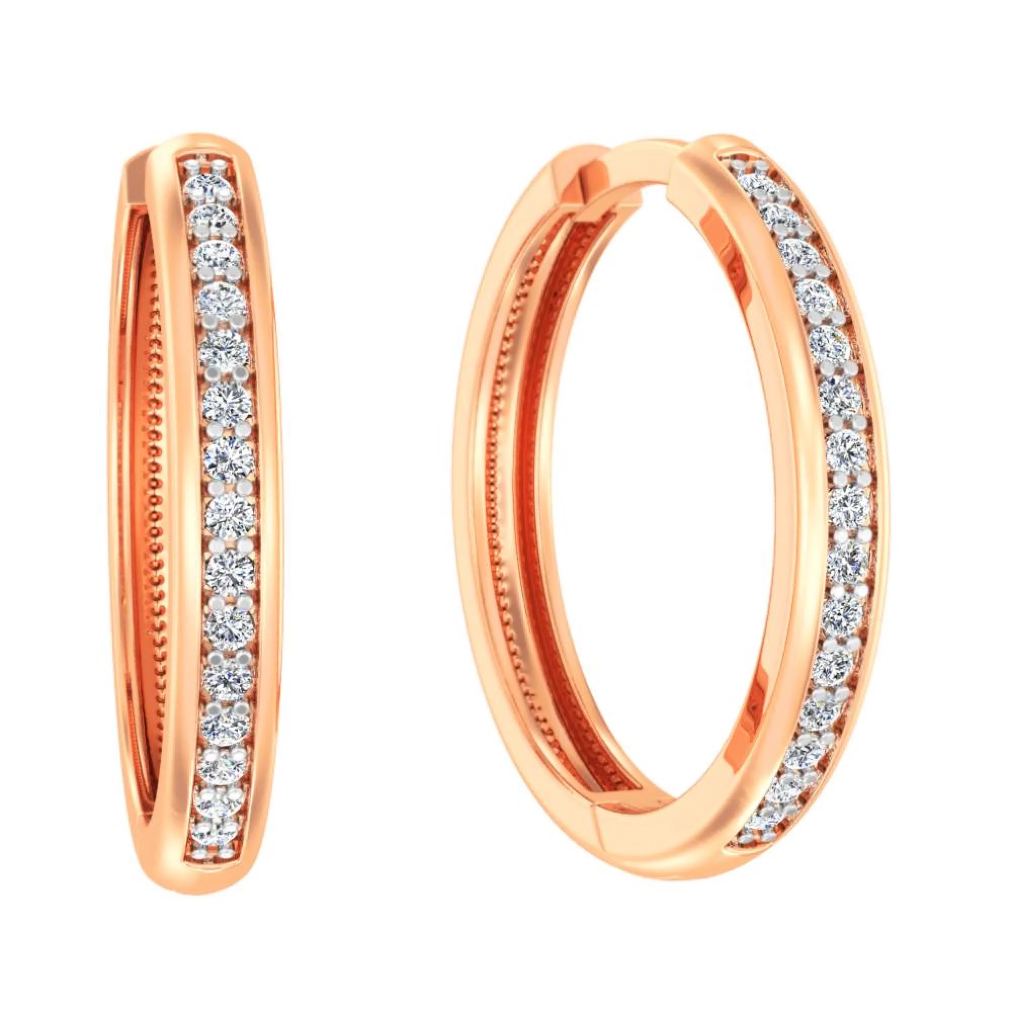 Сережки-кольца из красного золота с фианитом - 1260303 – изображение 1