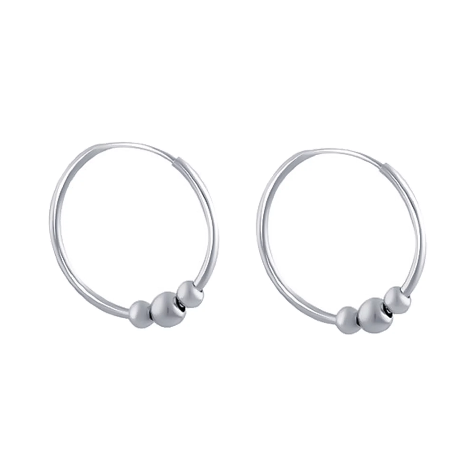 Серебряные серьги-кольца с шариками  - 1483890 – изображение 1