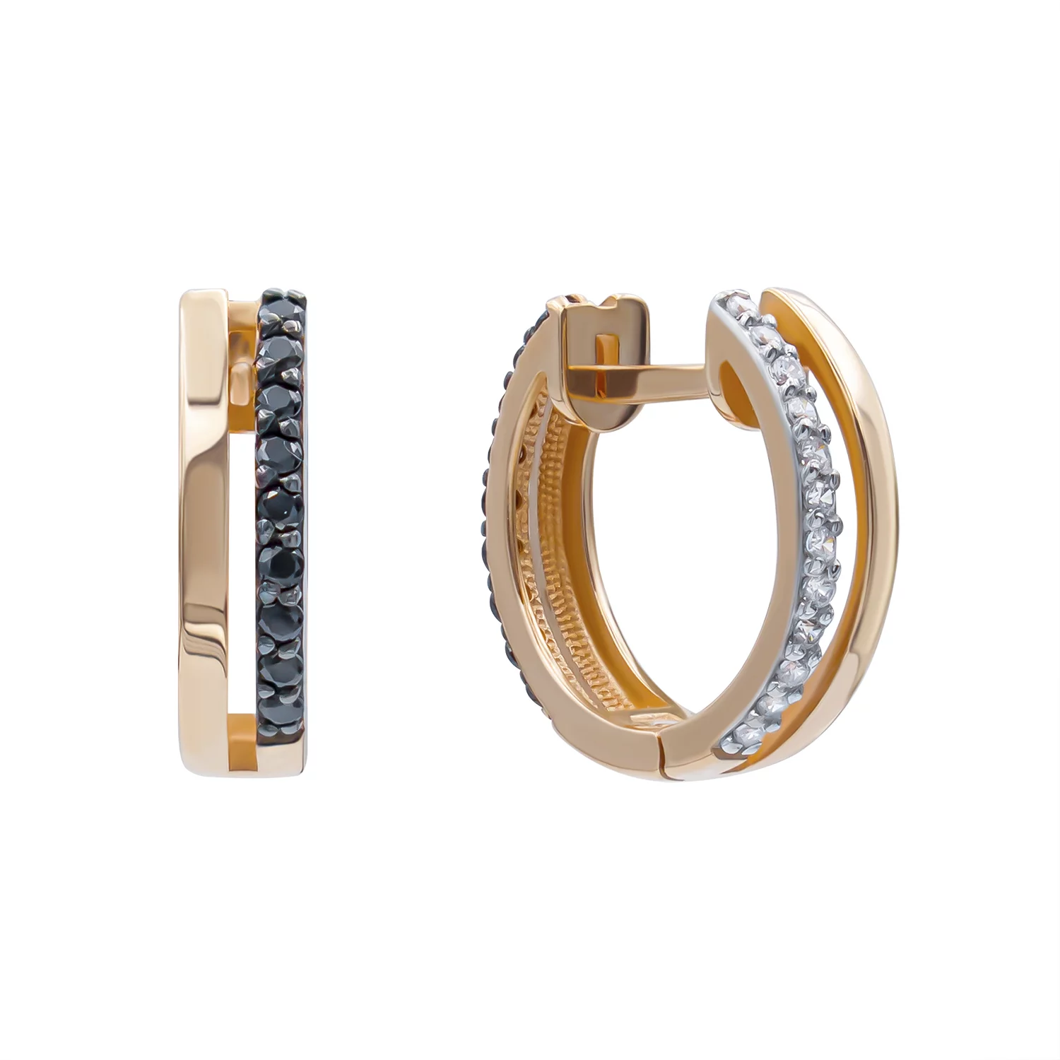 Золотые серьги-кольца с фианитом. Артикул 700334-СЧРб/ч18: цена, отзывы, фото – купить в интернет-магазине AURUM