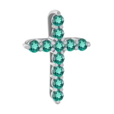 Хрестик із білого золота з доріжкою смарагдів - 1531359