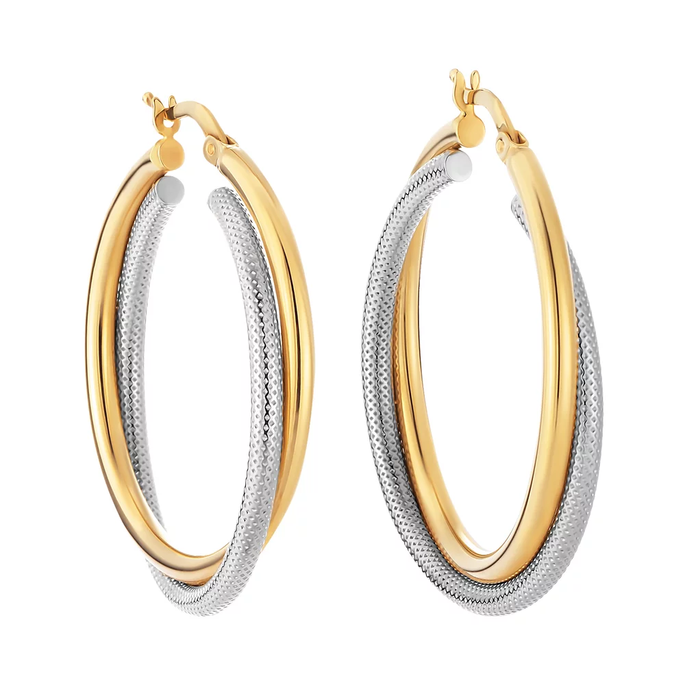 Сережки-кольца из комбинированого золота. Артикул 100488/35жб: цена, отзывы, фото – купить в интернет-магазине AURUM