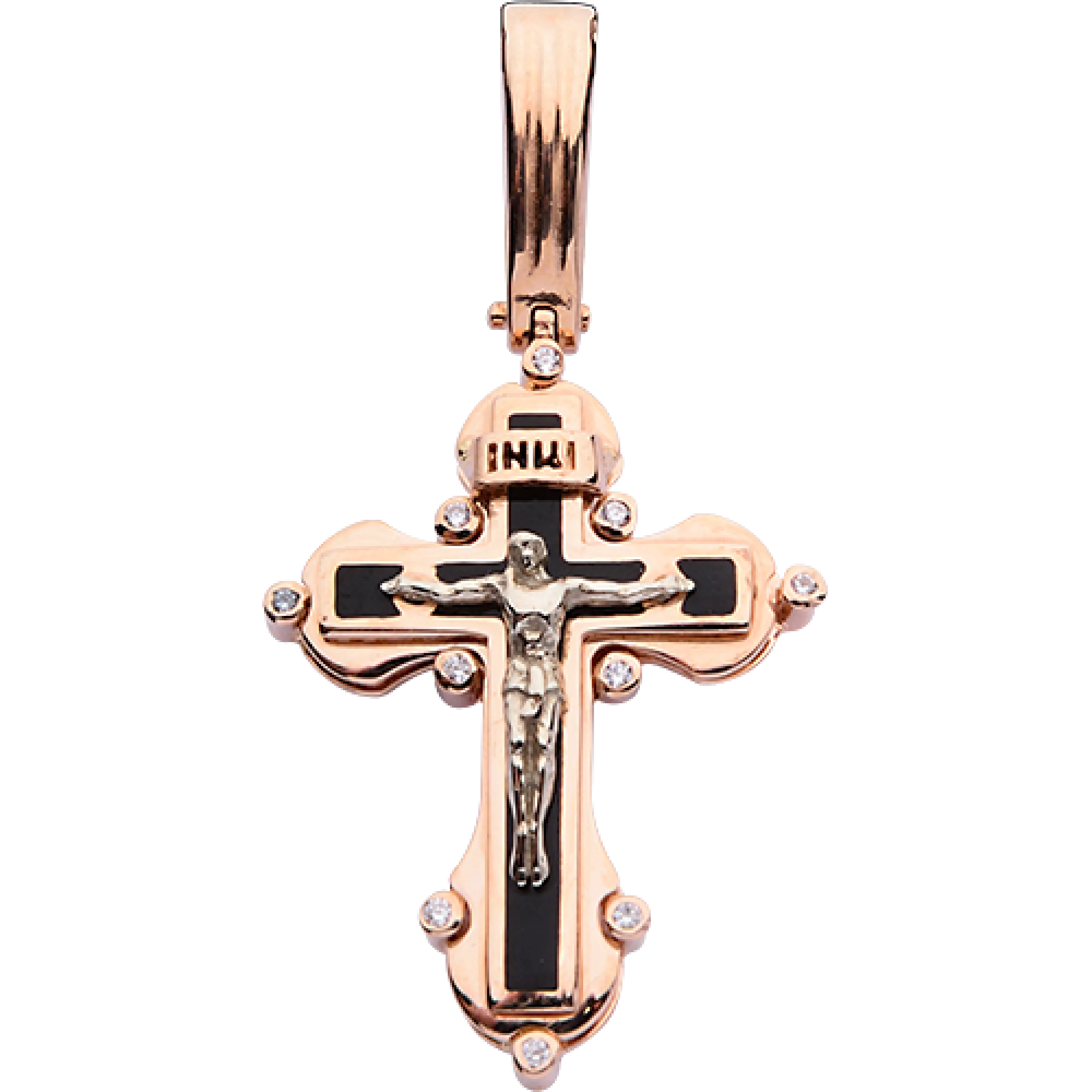Золотой крестик с фианитом и эмалью - 392547 – изображение 1