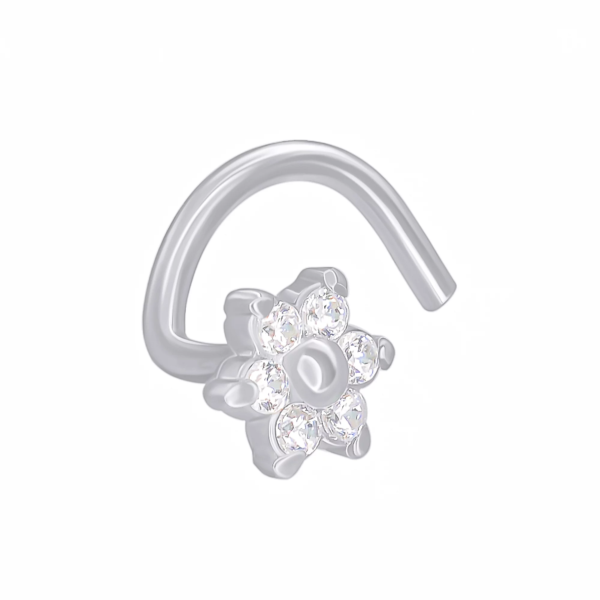 Пирсинг в нос серебряный с цирконом Цветок - 963281 – изображение 1