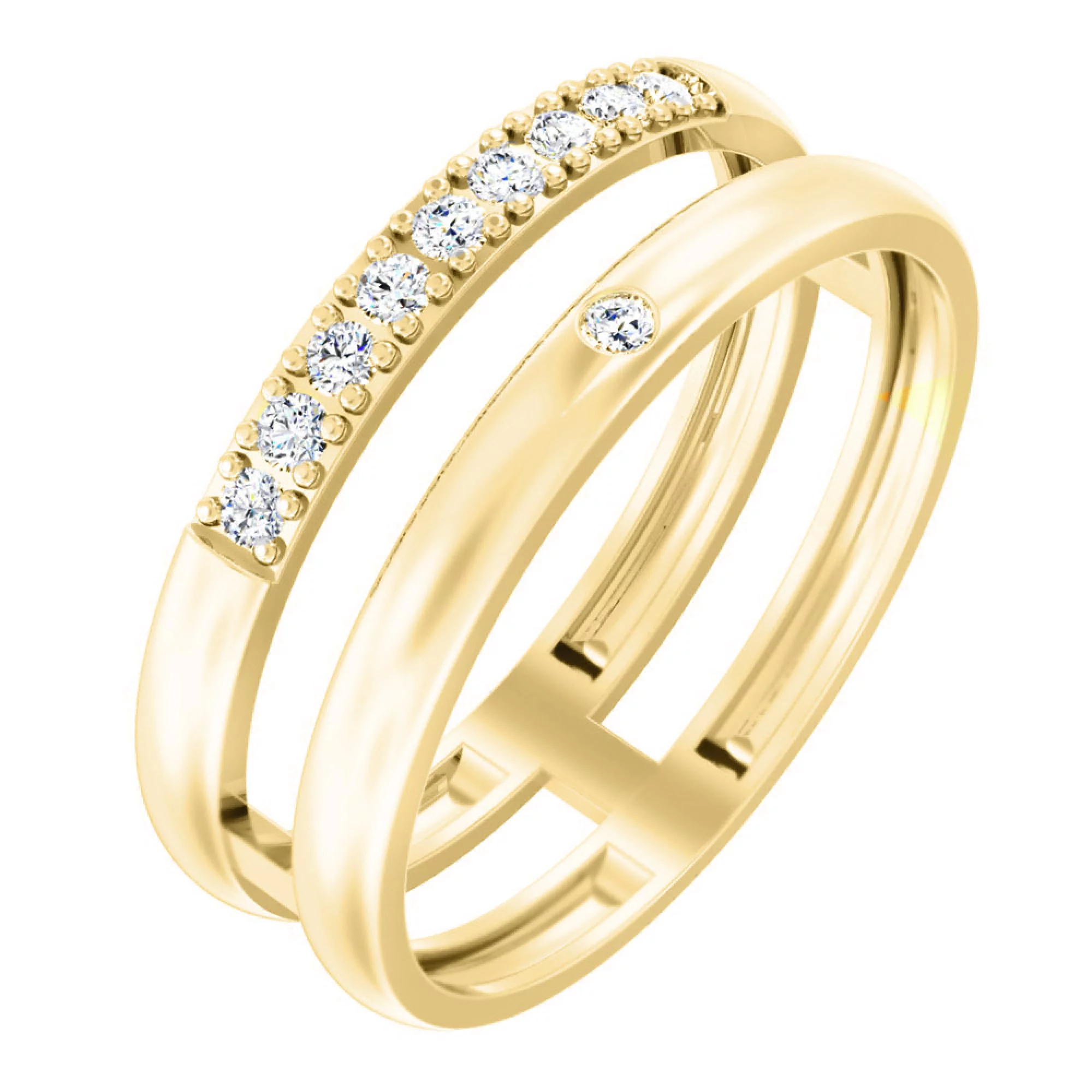 Двойное кольцо из лимонного золота с фианитами - 1787326 – изображение 1