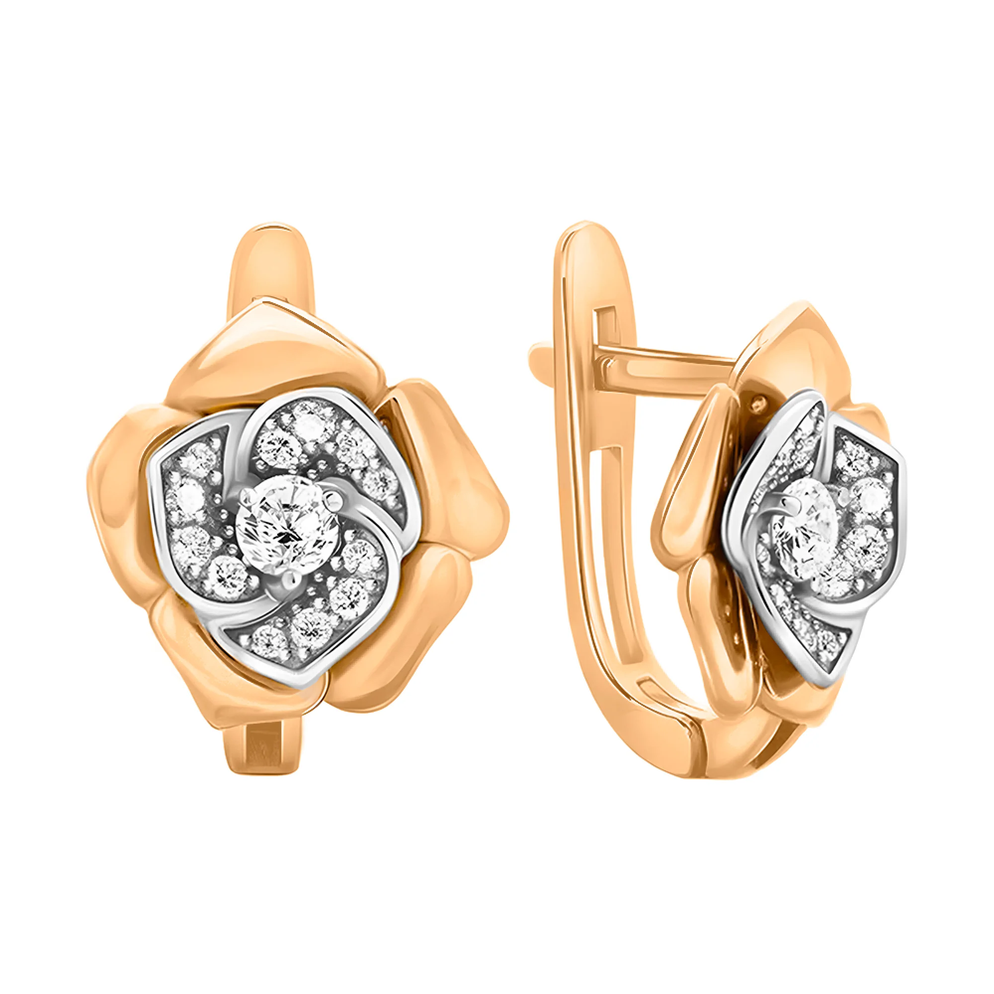 Серьги с фианитами в комбинированном золоте - 406759 - 1