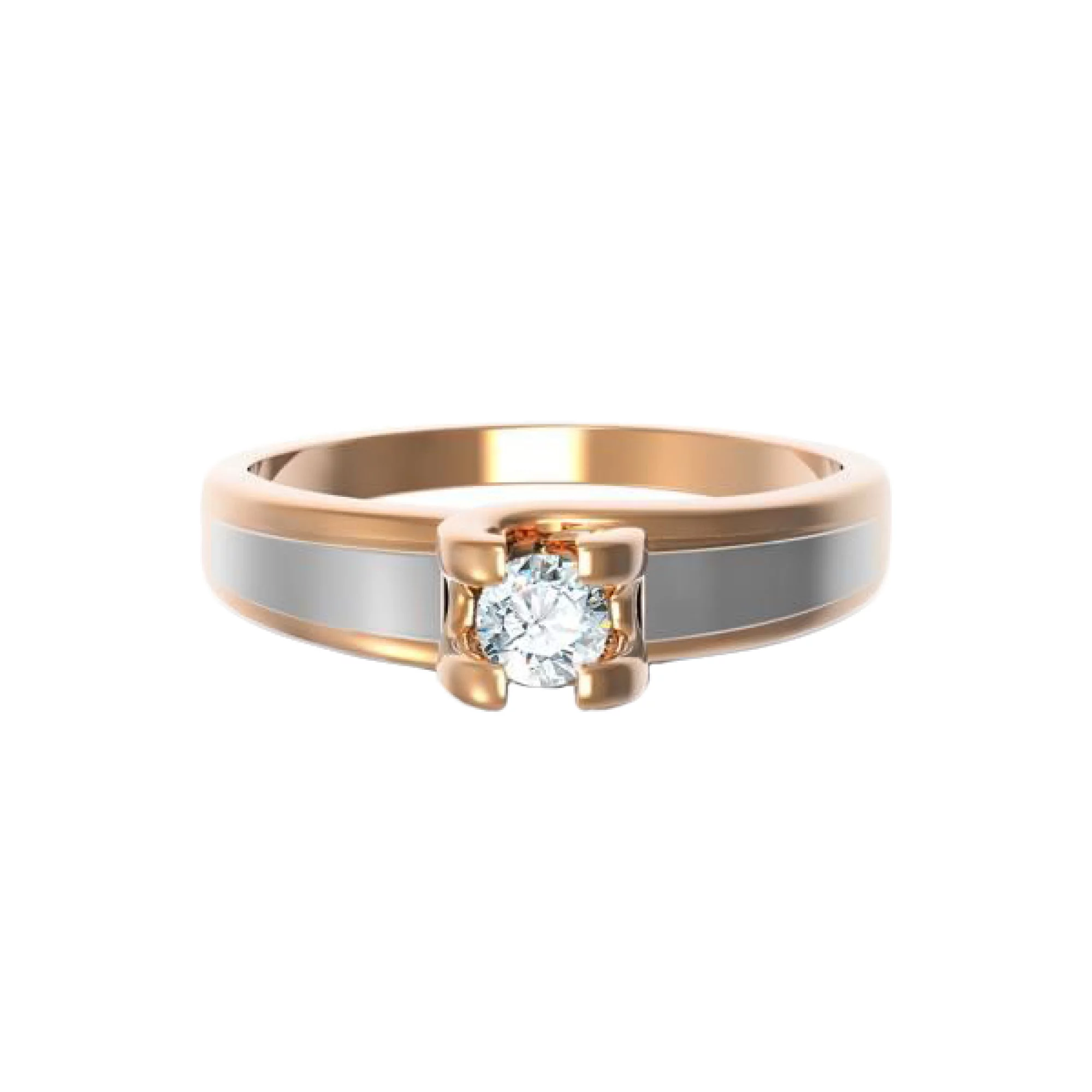 Кольцо с бриллиантом из комбинированного золота - 538302 – изображение 2