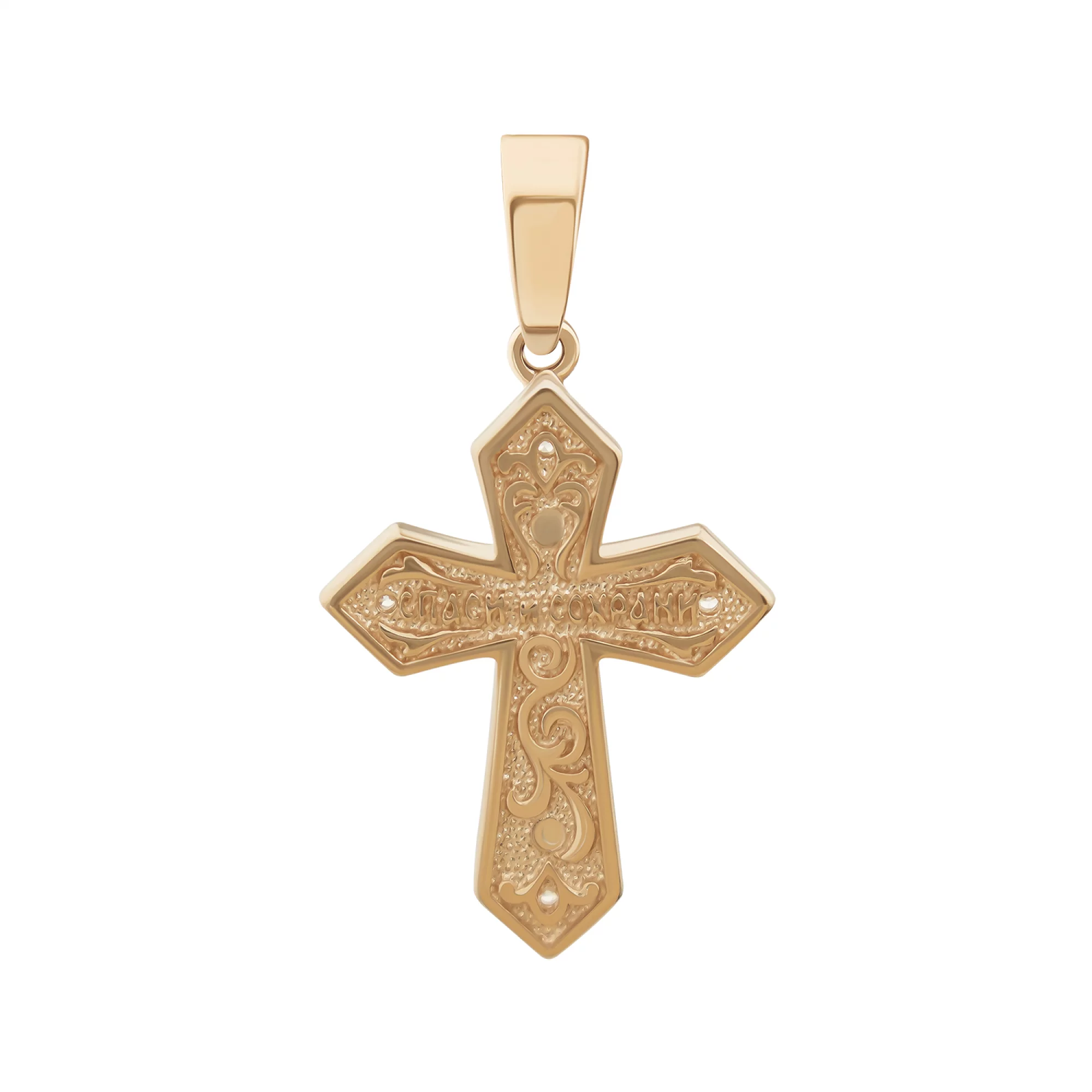 Крестик из комбинированного золота с фианитом - 474483 – изображение 2