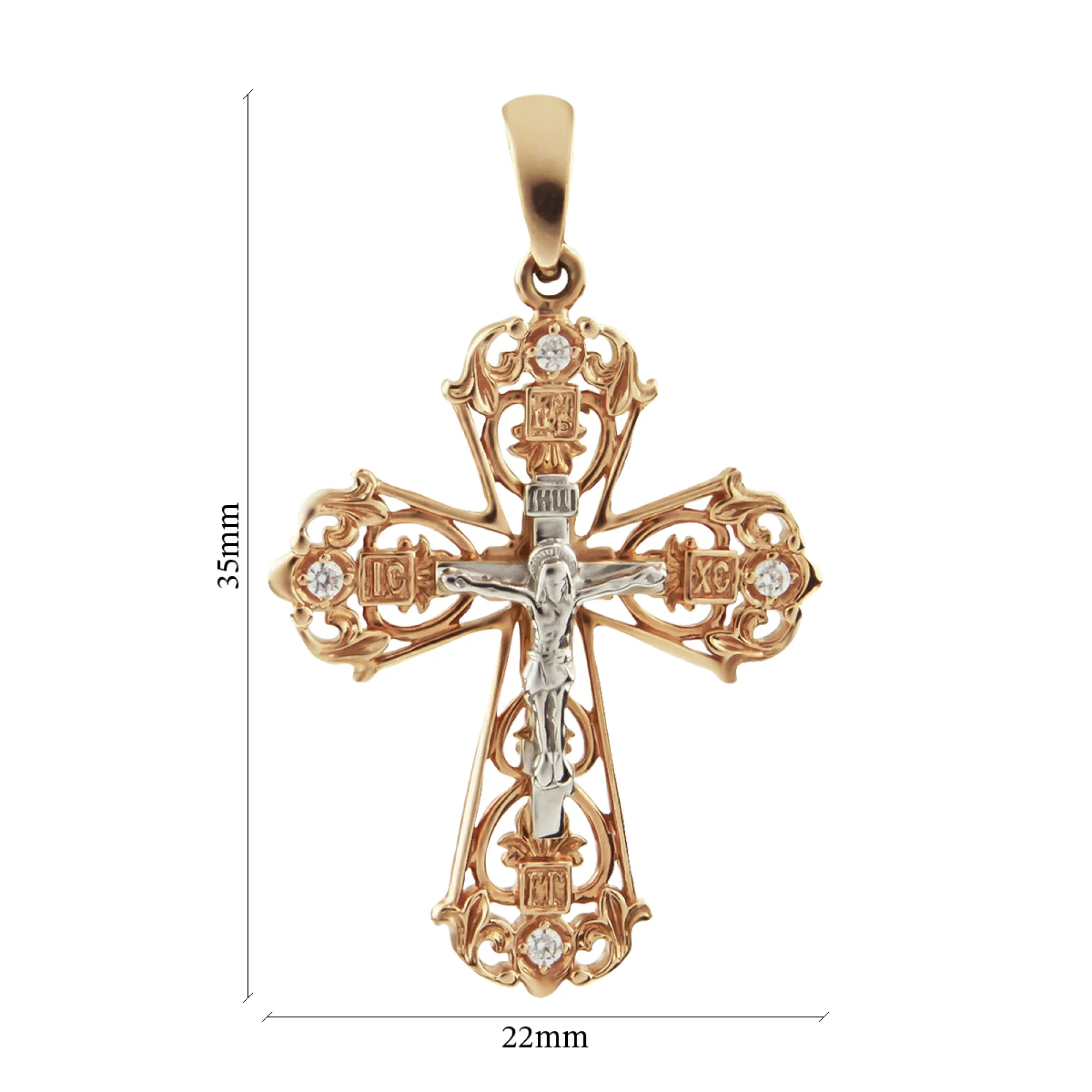 Крестик из комбинированного золота с фианитами - 474497 – изображение 2