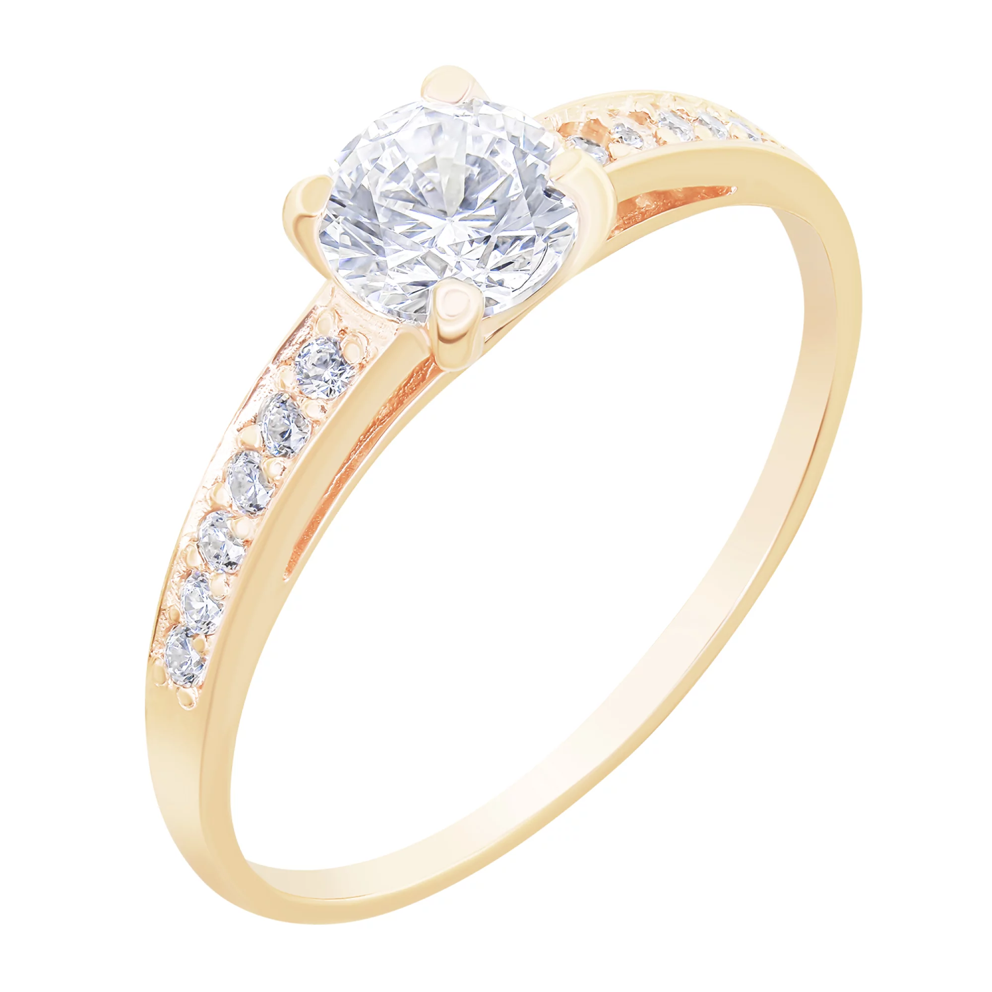 Золотое помолвочное кольцо с дорожкой фианитов - 1677985 – изображение 1