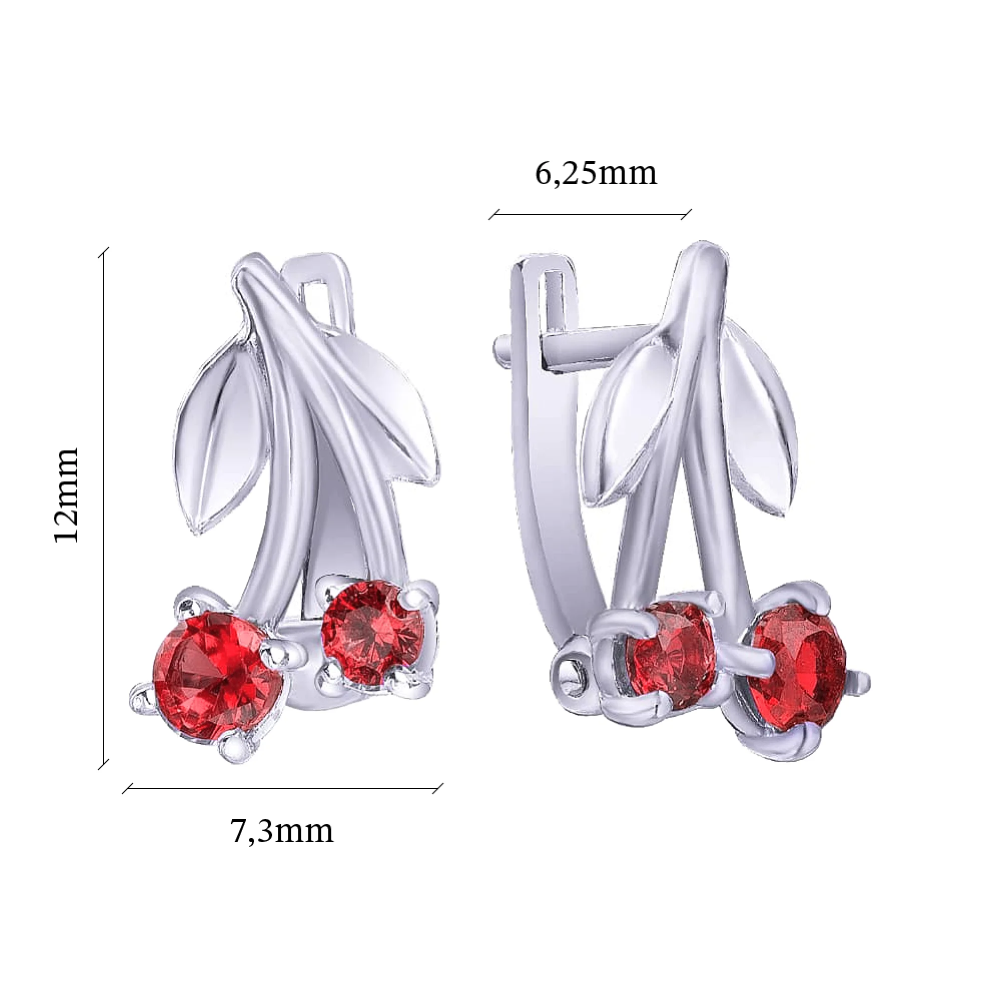 Серебряные серьги с розовыми циркониями Вишенки - 411538 - 2