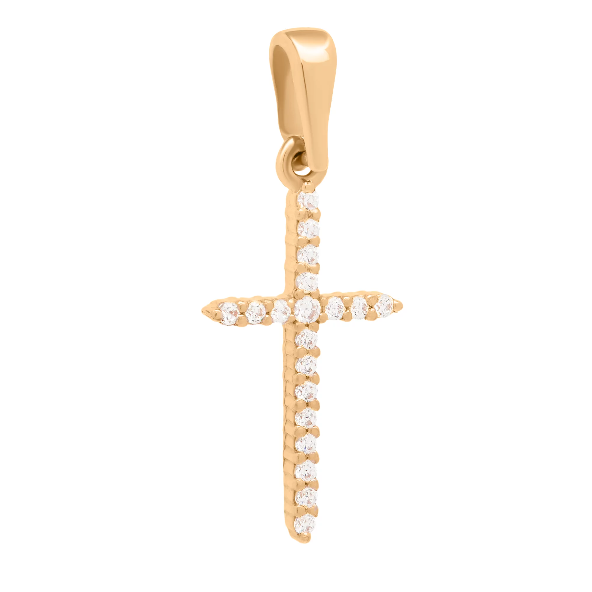 Крестик в красном золоте с дорожкой фианитов - 1740100 – изображение 1