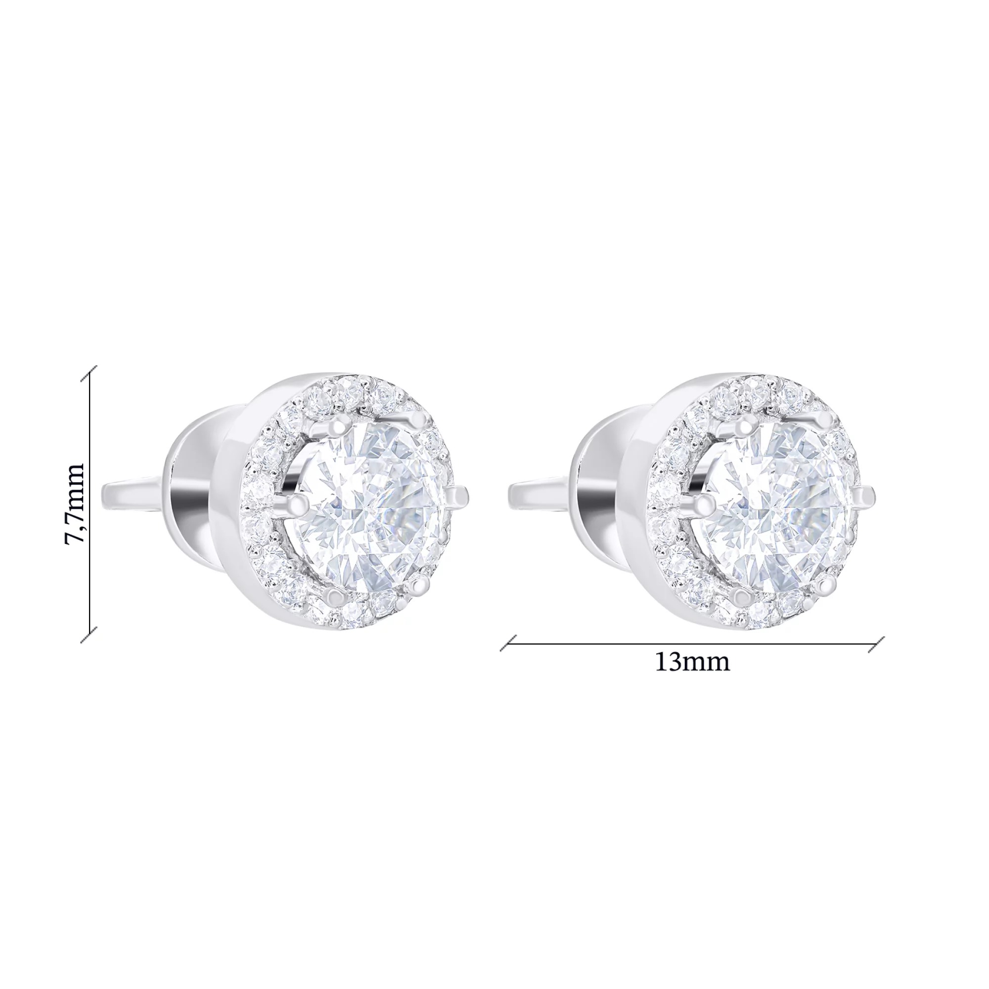 Срібні сережки-гвоздики з фіанітами  - 1548698 – зображення 3