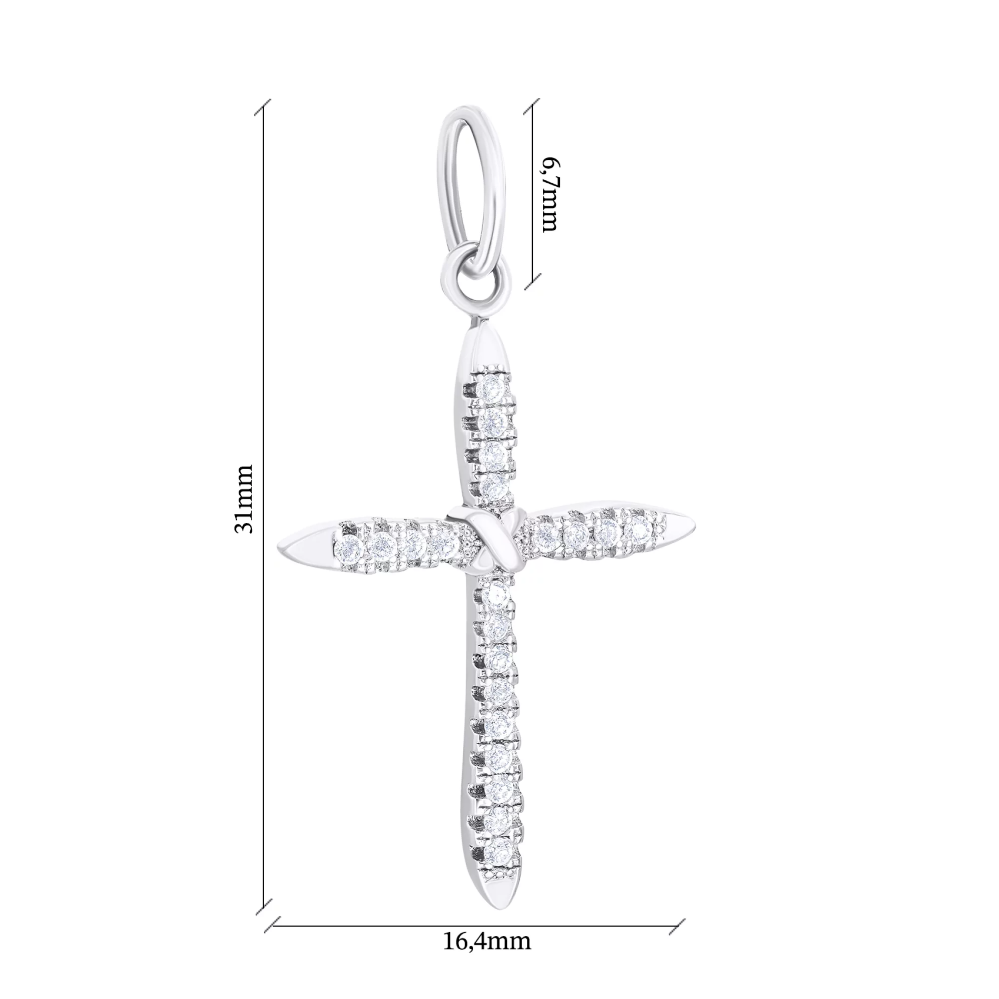 Тонкий хрестик зі срібла з фіанітами  - 1546774 – зображення 2