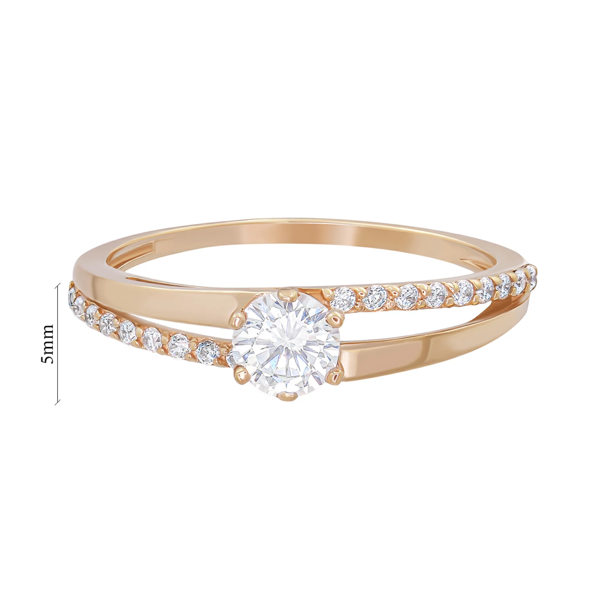 Кольцо для помолвки из красного золота с фианитом - 969544 – изображение 3