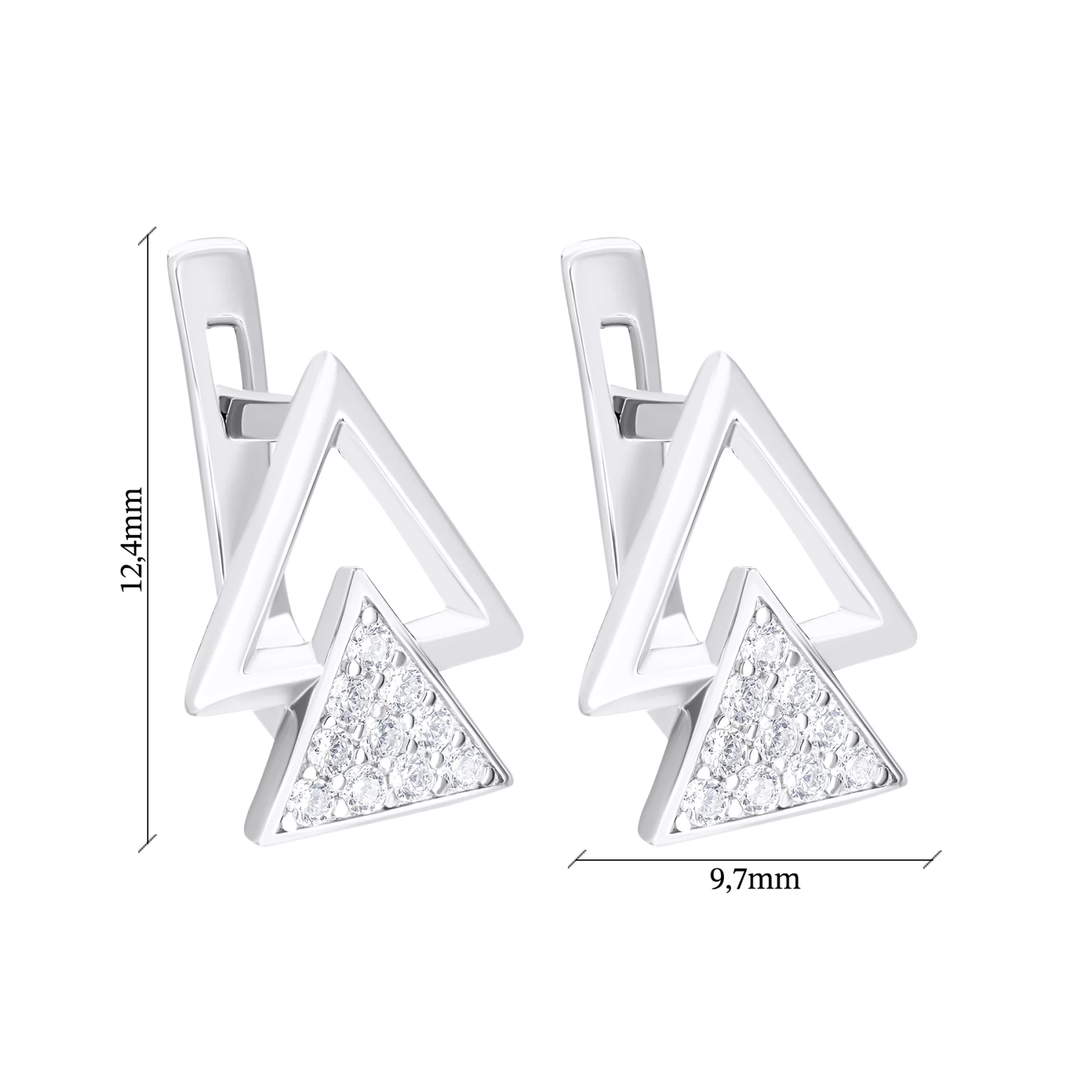 Серьги "Треугольники" из серебра с фианитами - 1545854 – изображение 3