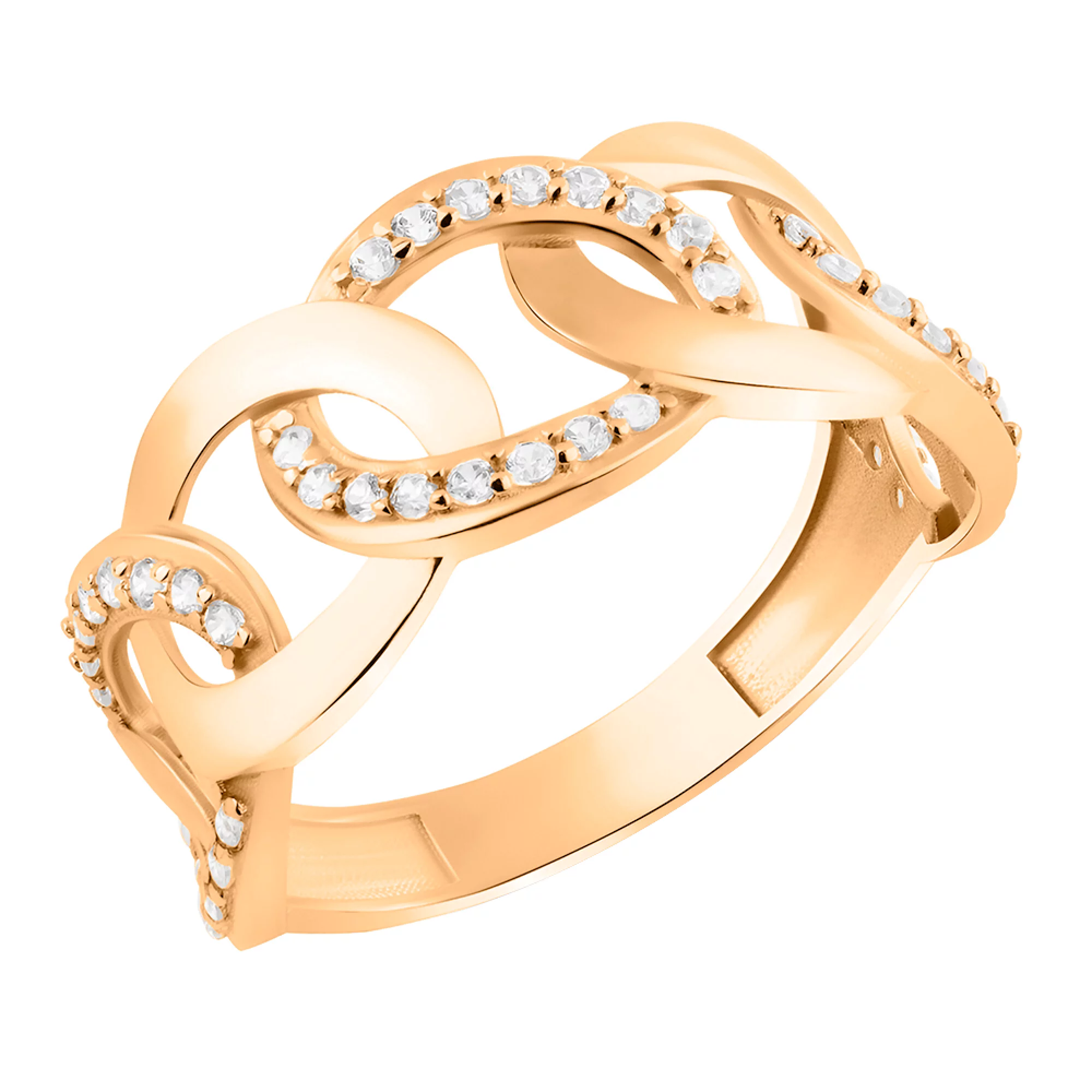 Кольцо золотое в форме звеньев с фианитами - 1562339 – изображение 1