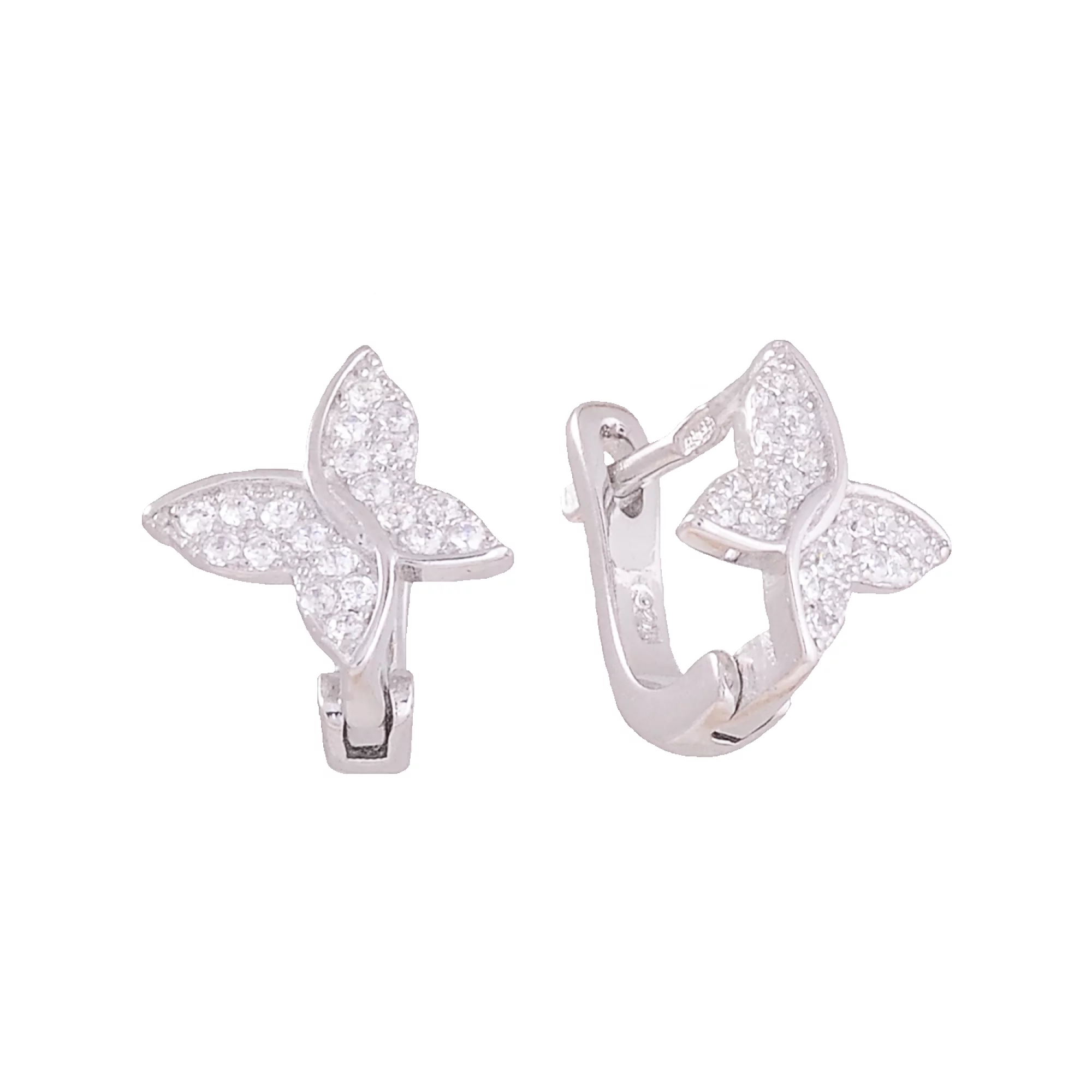 Срібні сережки "Метелик" з цирконієм - 375458 – зображення 1