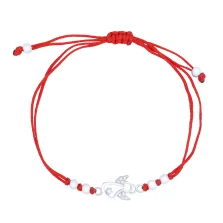 Браслет з червоного шовку зі срібними вставками "Янгол" з фіанітами - 1714535