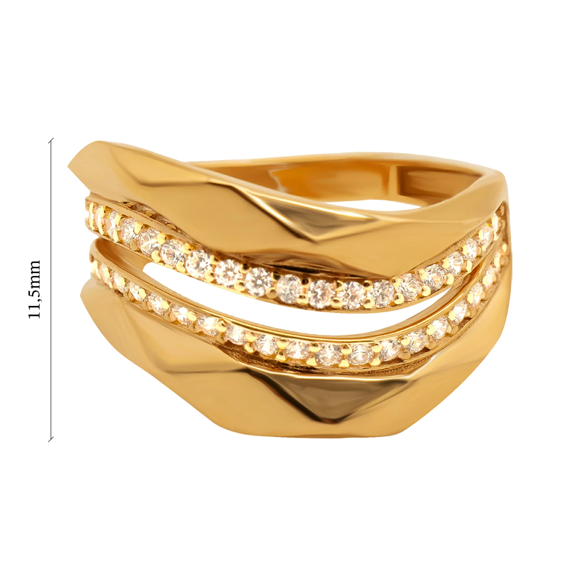 Кольцо из красного золота с фианитом - 938205 – изображение 3