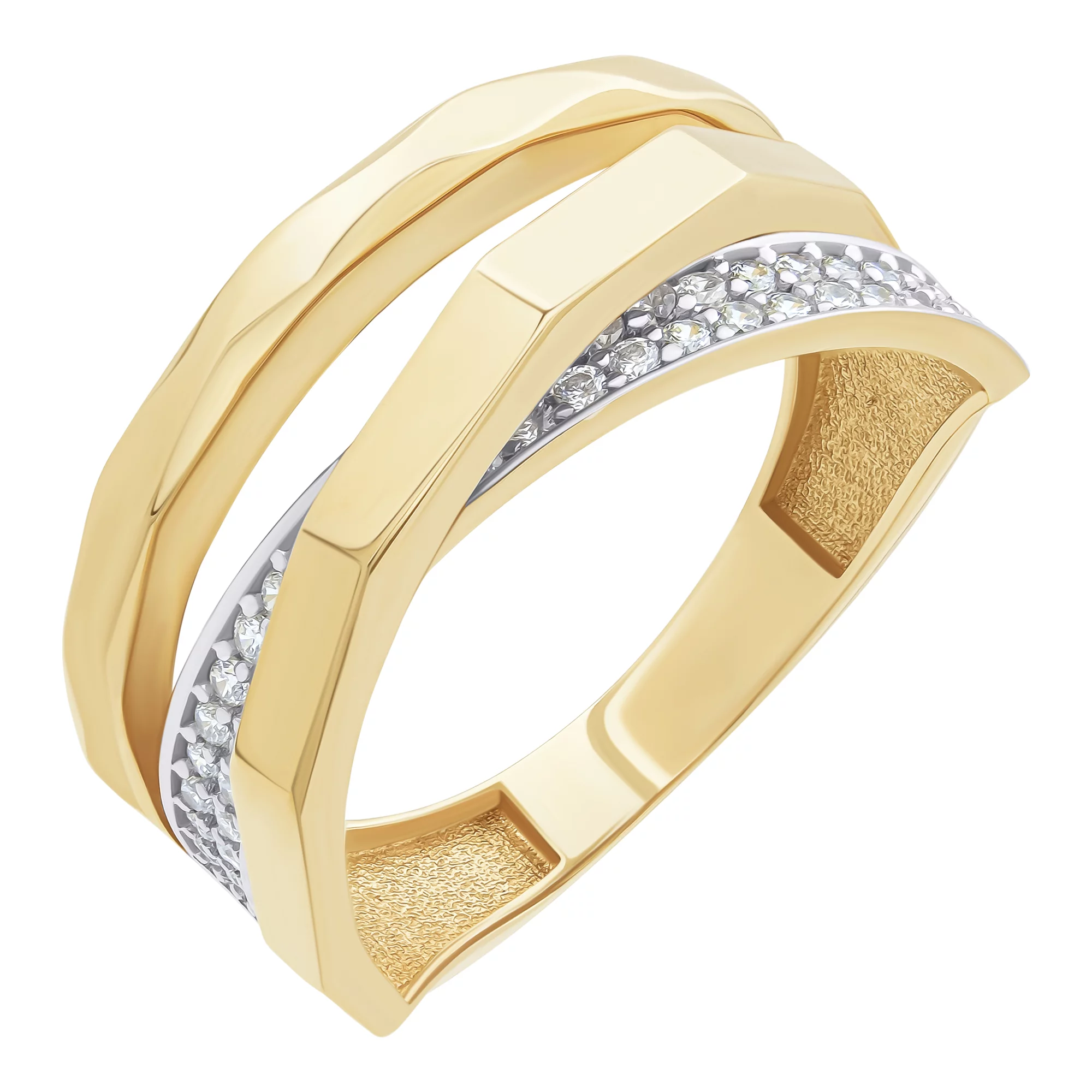 Двойное золотое кольцо с фианитами - 538727 – изображение 1