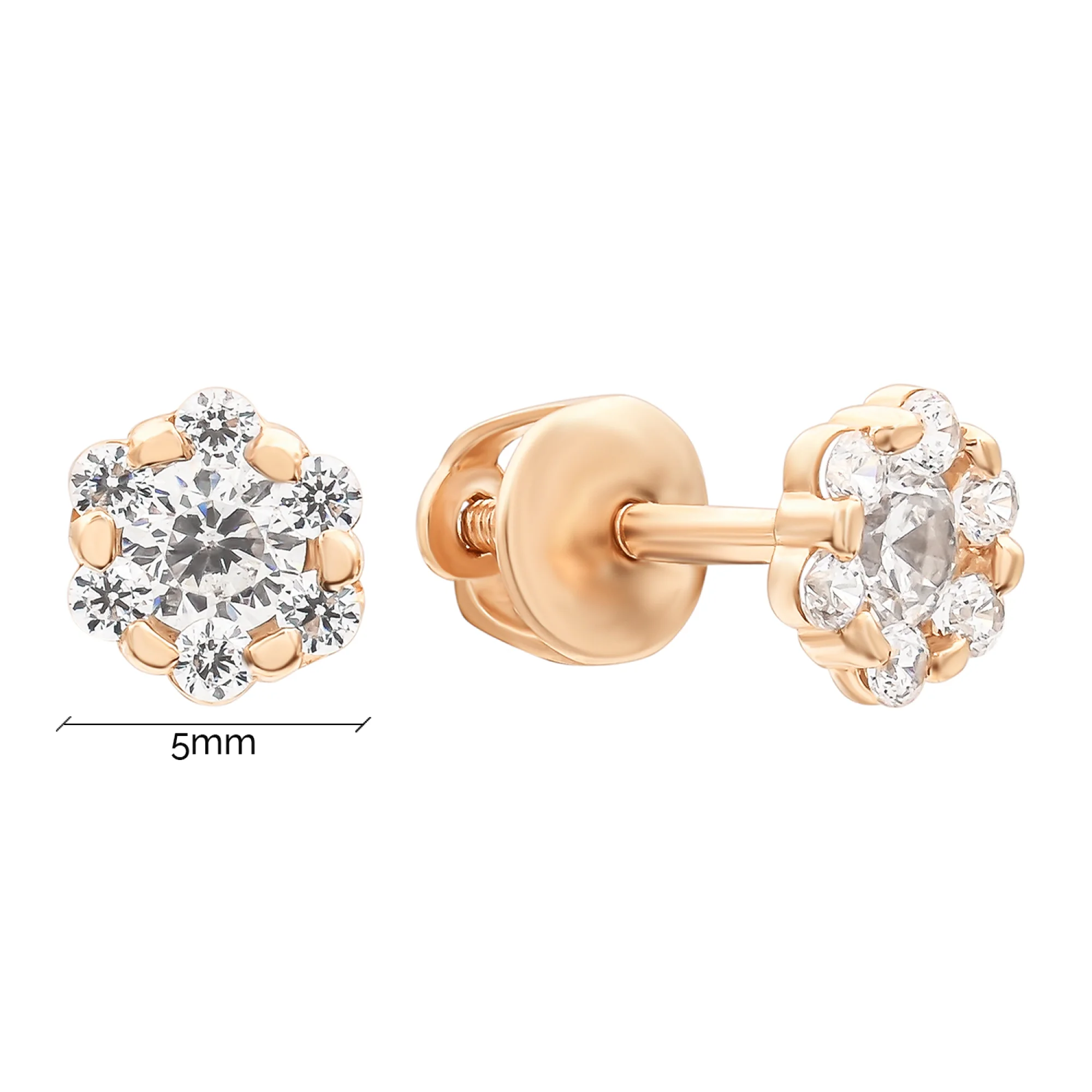 Сережки-гвоздики из красного золота с фианитами - 870405 - 3