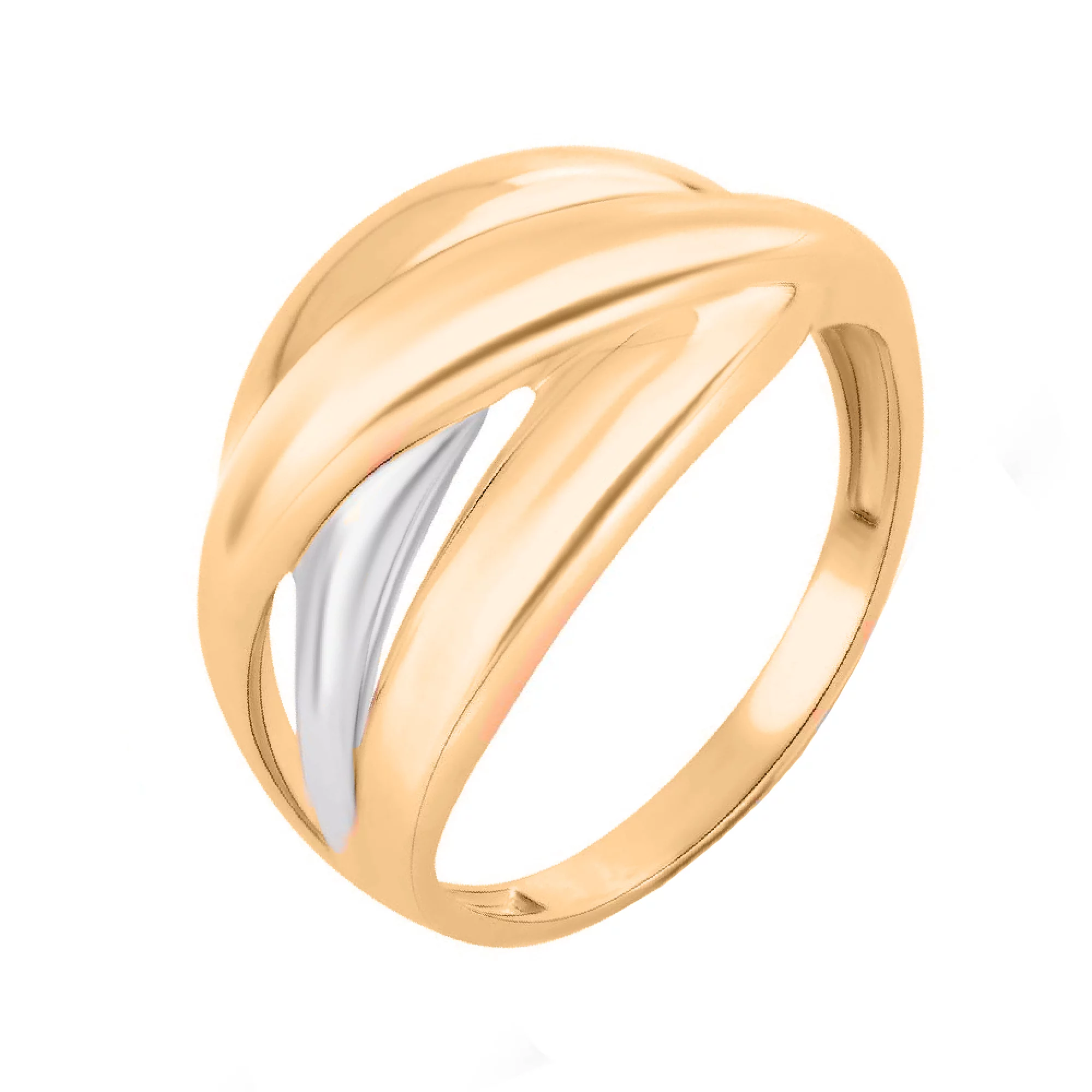 Кольцо в комбинированном золоте "Переплетение" - 1584149 – изображение 1